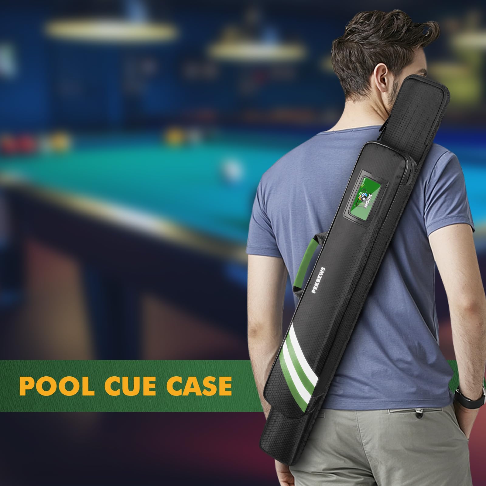 PEKREWS Billardqueue-Tasche, weiche Tasche für 1 x 1 für 1 Hintern und 1 Schaft, mit Reißverschlussfach, stabile Polyester-Billard-Queue-Tasche mit Schultergurt, Billardstock-Tasche für Damen und
