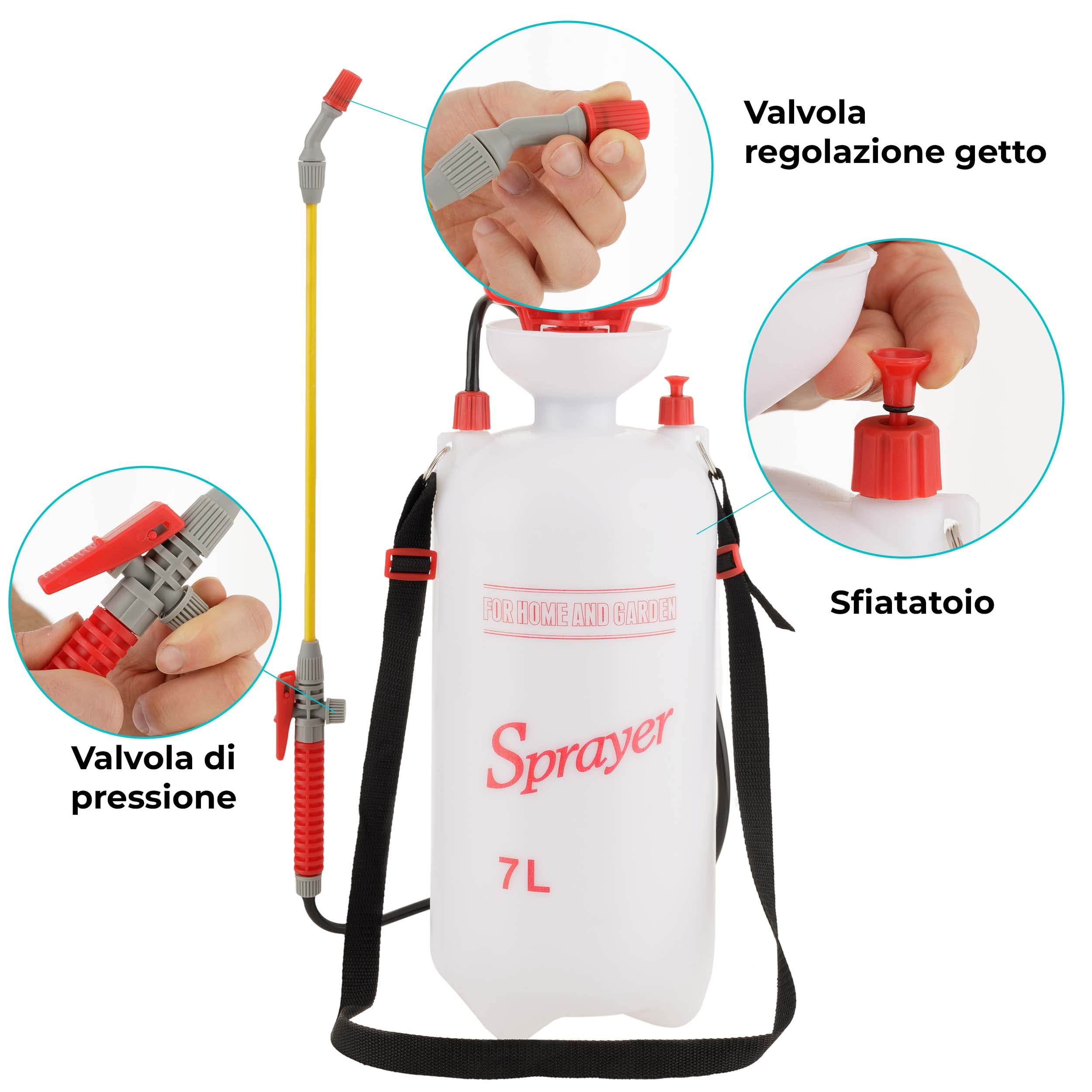 Pompa a spalla manuale, Nebulizzatore a Pressione manuale, Spruzzatore Manuale 7 Litri per Giardinaggio, Concimazione, Diserbo e Disinfestazione (7 L)