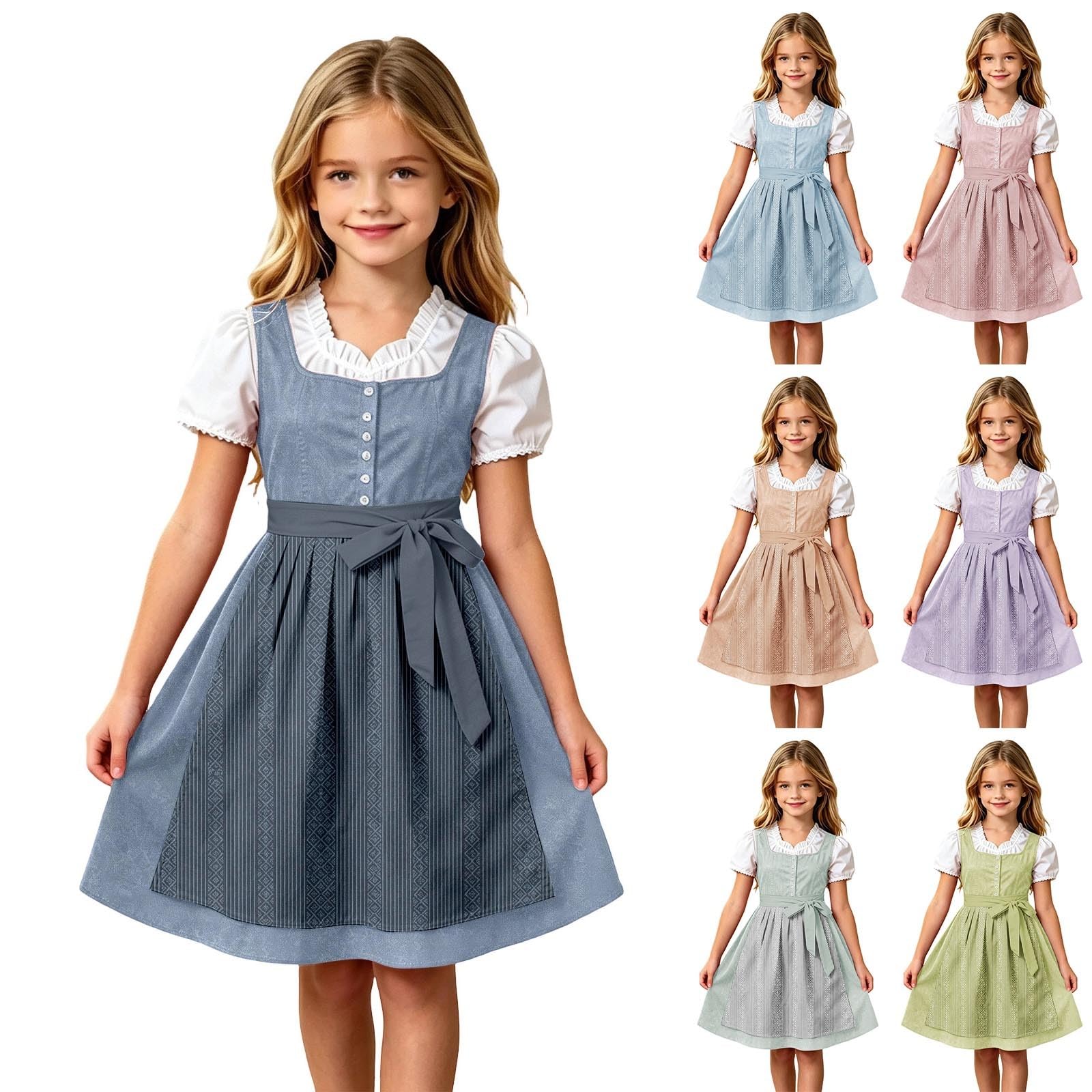 Girls Oktoberfest Costume Bavarian Beer Festival Dirndl Dress with Apron โ image 1