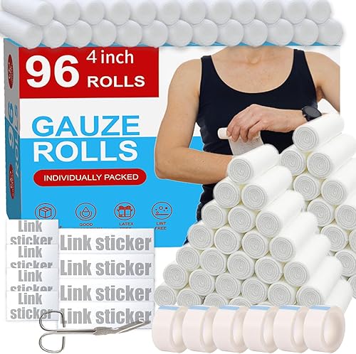 KIWAEZS Paquete de 96 rollos de gasa de 4 pulgadas x 4.1 yardas, vendajes elásticos conformes sin pelusa y sin látex de alta calidad diseñados para