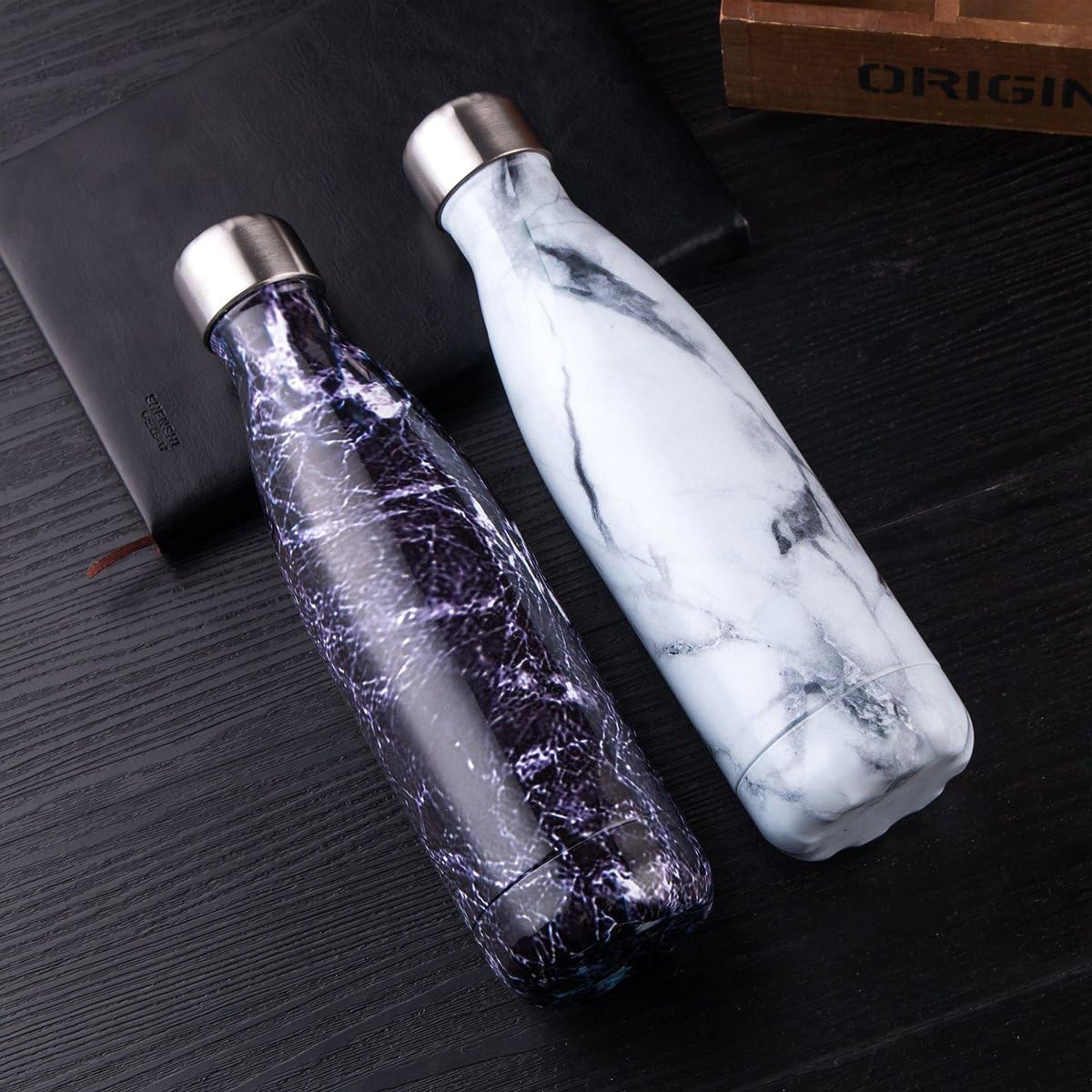 FunnyGuys Customized Engraved Double Walled Stainless Steel Water Bottle Keeps Your Drink Cold or Hot Personalized Wedding Birthday Gifts 17oz