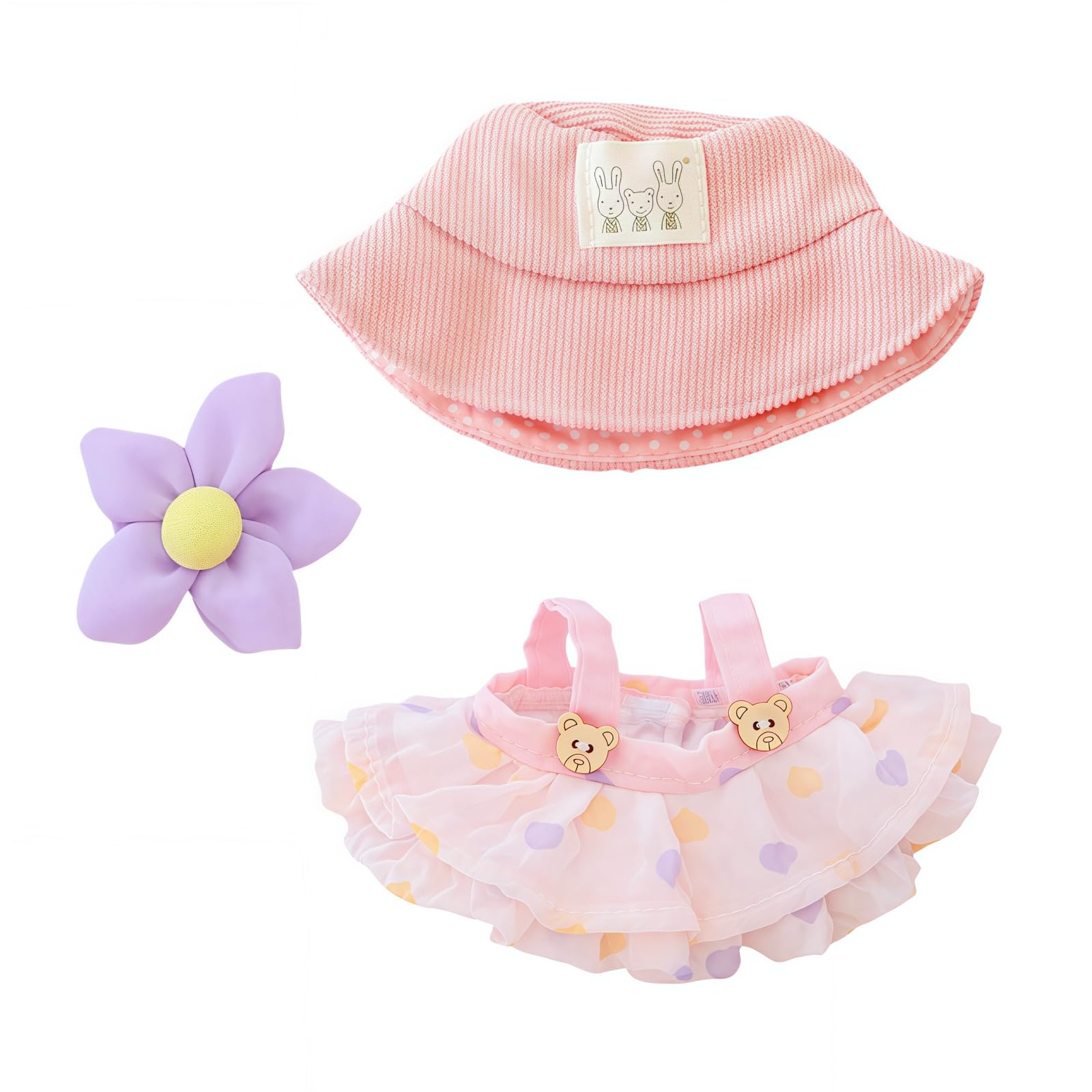 17cm Doll Clothes Set, 3 Pieces Dress Outfit Set for 6.7inch Doll Suit, Fashion Chic Hat & Clothes Accessories for 1st/2nd/3rd Gen Dolls Play & Display Pink