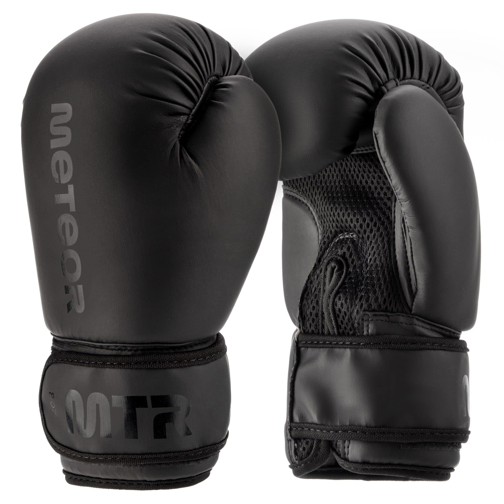 meteor 12oz Boxing Gloves Black PU leather and EVA foam Filling - For Men and Women of All Age Groups - For Sparring and Training with a Punching Bag - For Martial Arts, Gym and Fitness