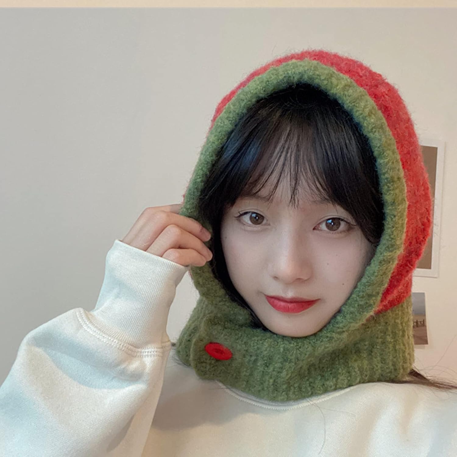 Girl Winter Hat Knitting Woolen Hooded Outdoor Neck Scarf Woolen Caps Windproof Headwear Pull-Over Knitted Hats for Girls