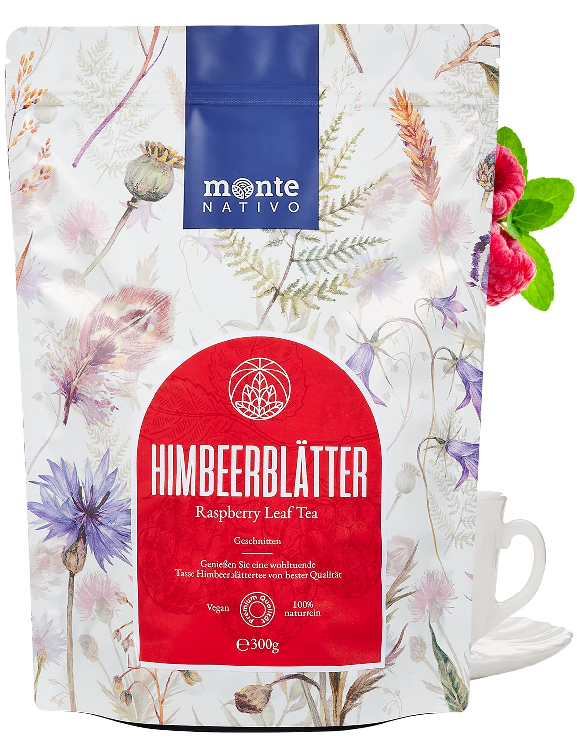 Himbeerblättertee Monte Nativo (300g) - Raspberry leaf tea während der Geburtsvorbereitung - Himbeerblätter ohne unerwünschten Zusätzen - Tee lose 100% natürlich - Aromatischer Kräutertee