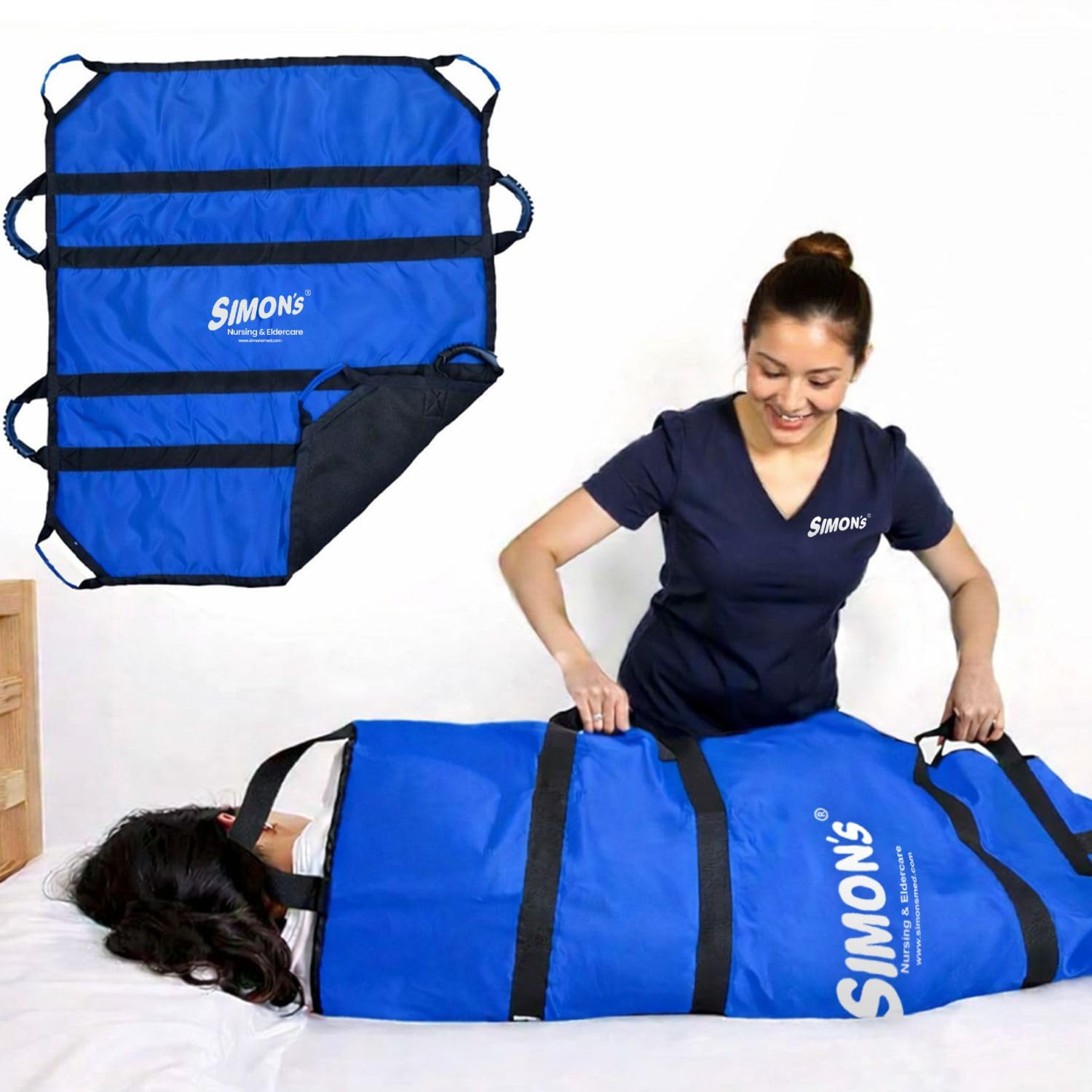 Simon's LiftPro Heavy-Duty Patient Lifting, Turning and Transfer pad, Suitable for Positioning Bed-Ridden Elderly Patients | 8 Handles, Soft Padded, Foldable Sheet, Must Have for Care givers-Blue-image-43