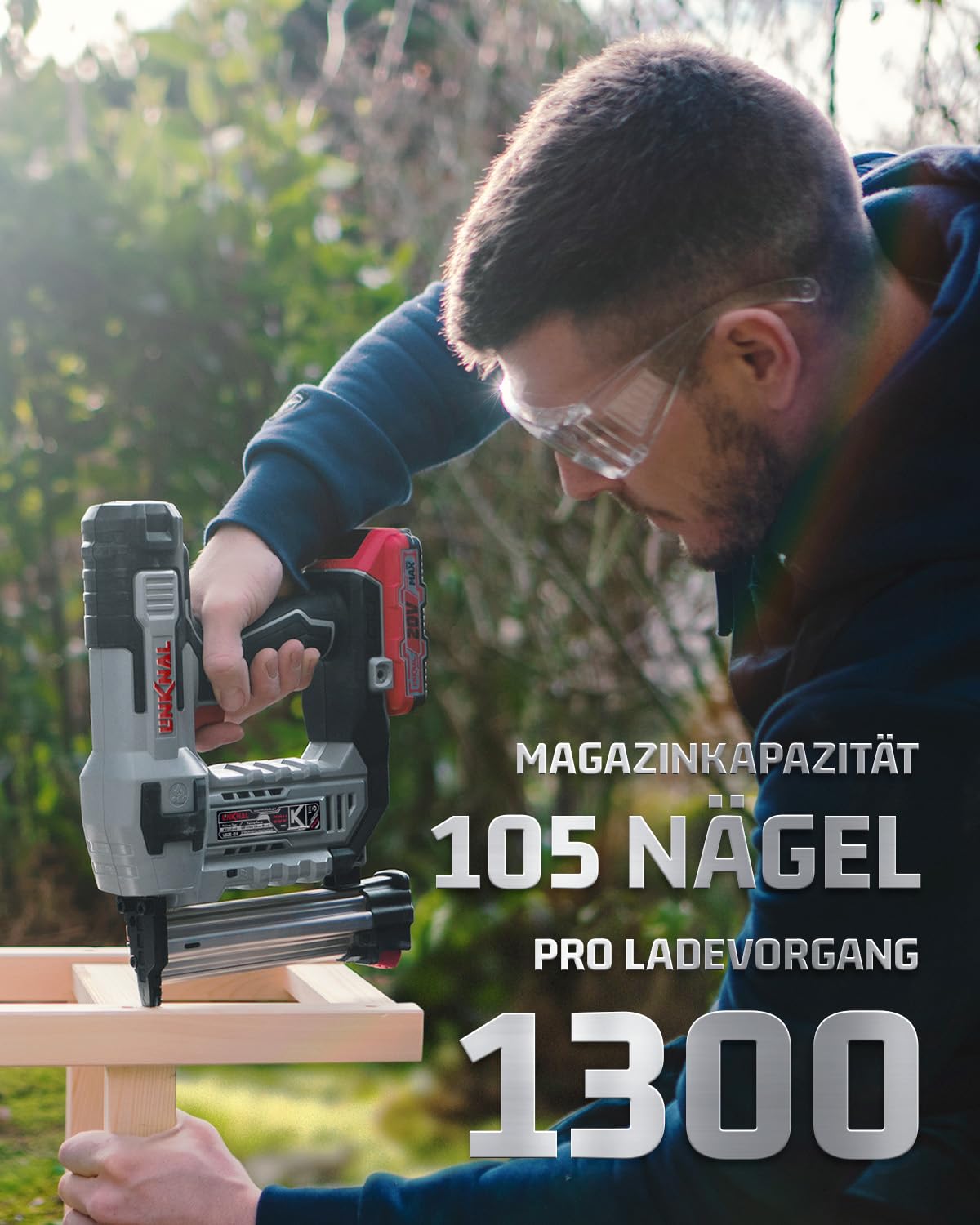 LINKNAL Elektrische Nagelpistole 18 Gauge kabellos 2 × 20 V max. Li-Ionen-Akkus L820-BN