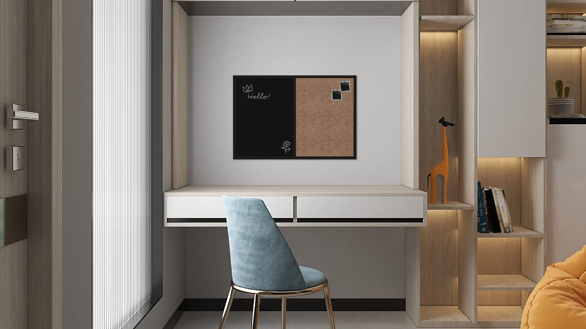 ALLboards Bacheca COMBI sughero/nero magnetica 90×60cm cornice in legno laccato nero