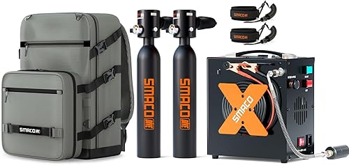 SMACO Mini tanque de buceo doble 0.5L cilindro de buceo proporciona 6-10 minutos de respiración bajo el agua (no más de 33 pies) Kit de tanque de