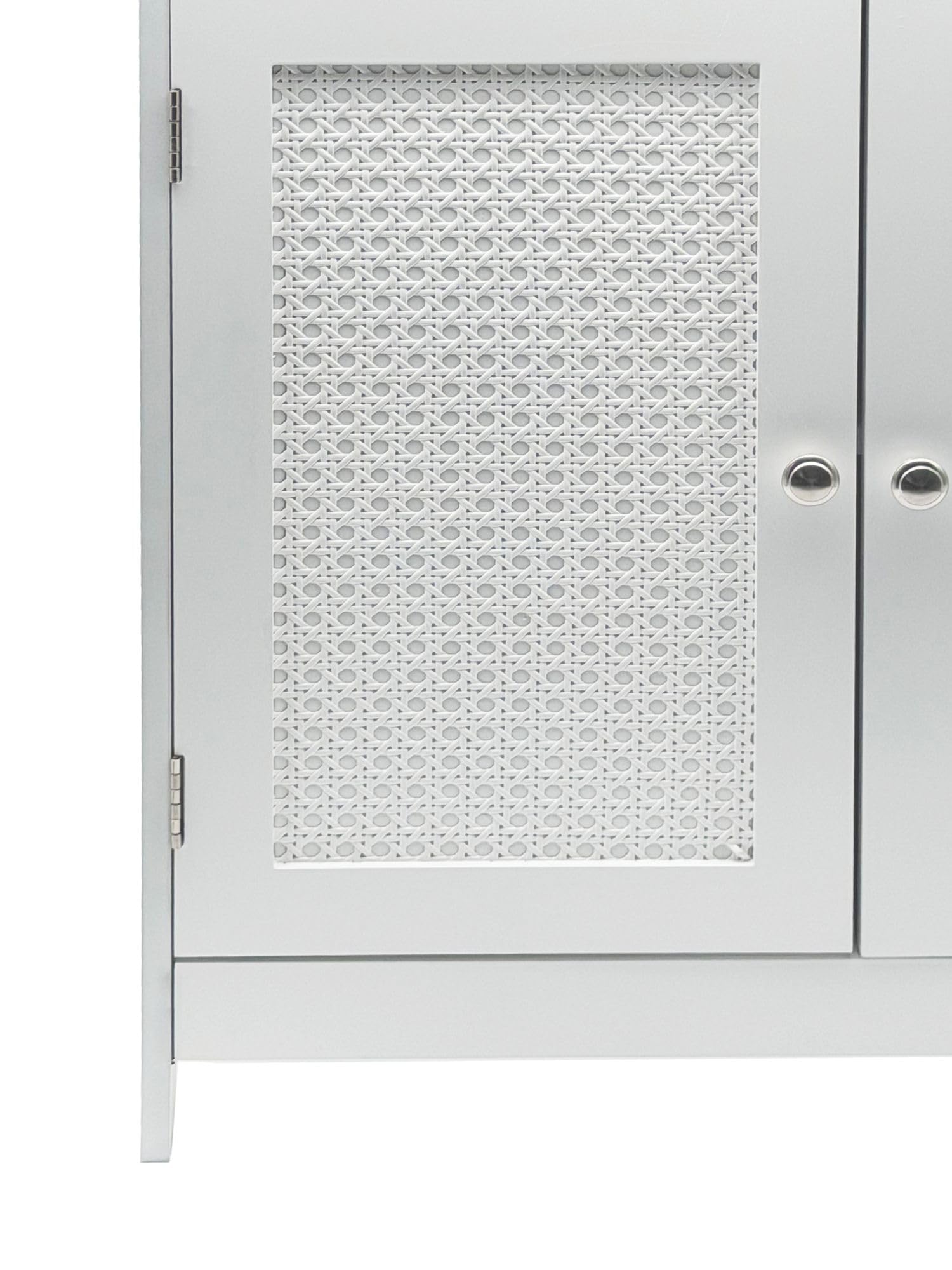 WOHNLING Meuble de Salle de Bain 60x28x80 cm Blanc Cannage, Portes Étagère