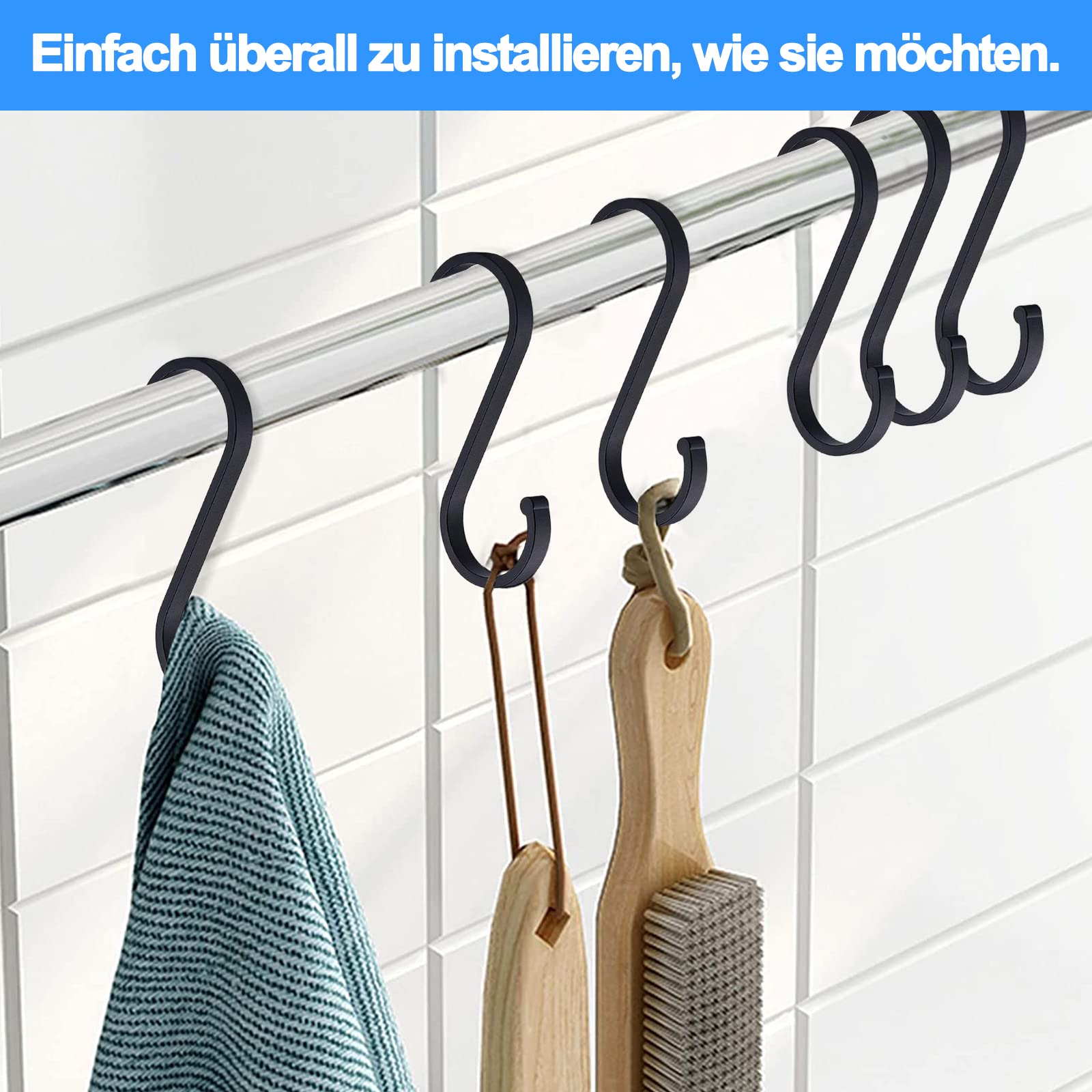 10 Ganci A S In Alluminio Nero | Multiuso Per Cucina, Bagno, Giardino | Aperture 20mm E 25mm | Bordi Lisci - Foto 11