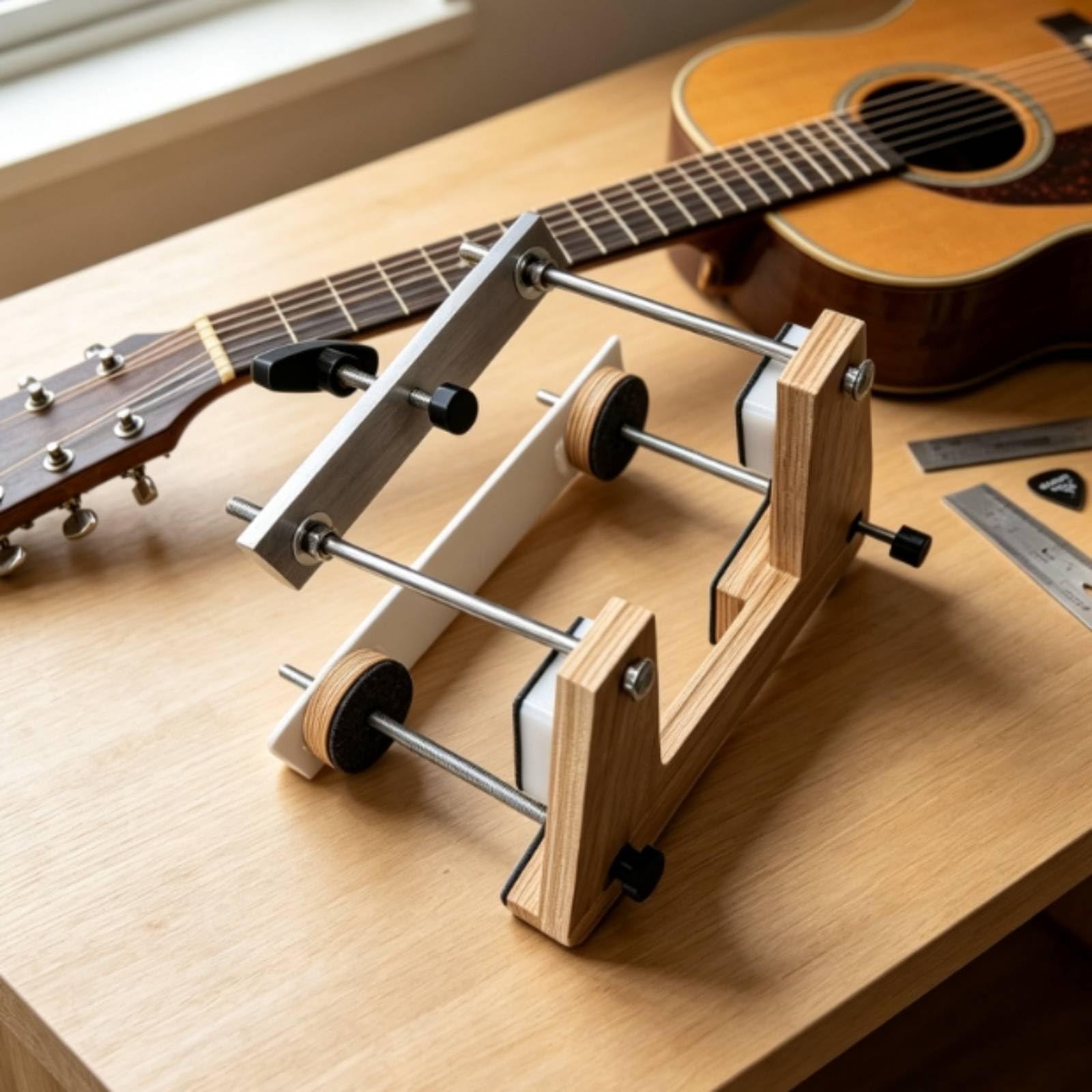 Gato Industrial Herramienta Ajuste Mástil Guitarra Base Estable Varillas Roscadas Protección Metal Adecuado para Talleres Estudio