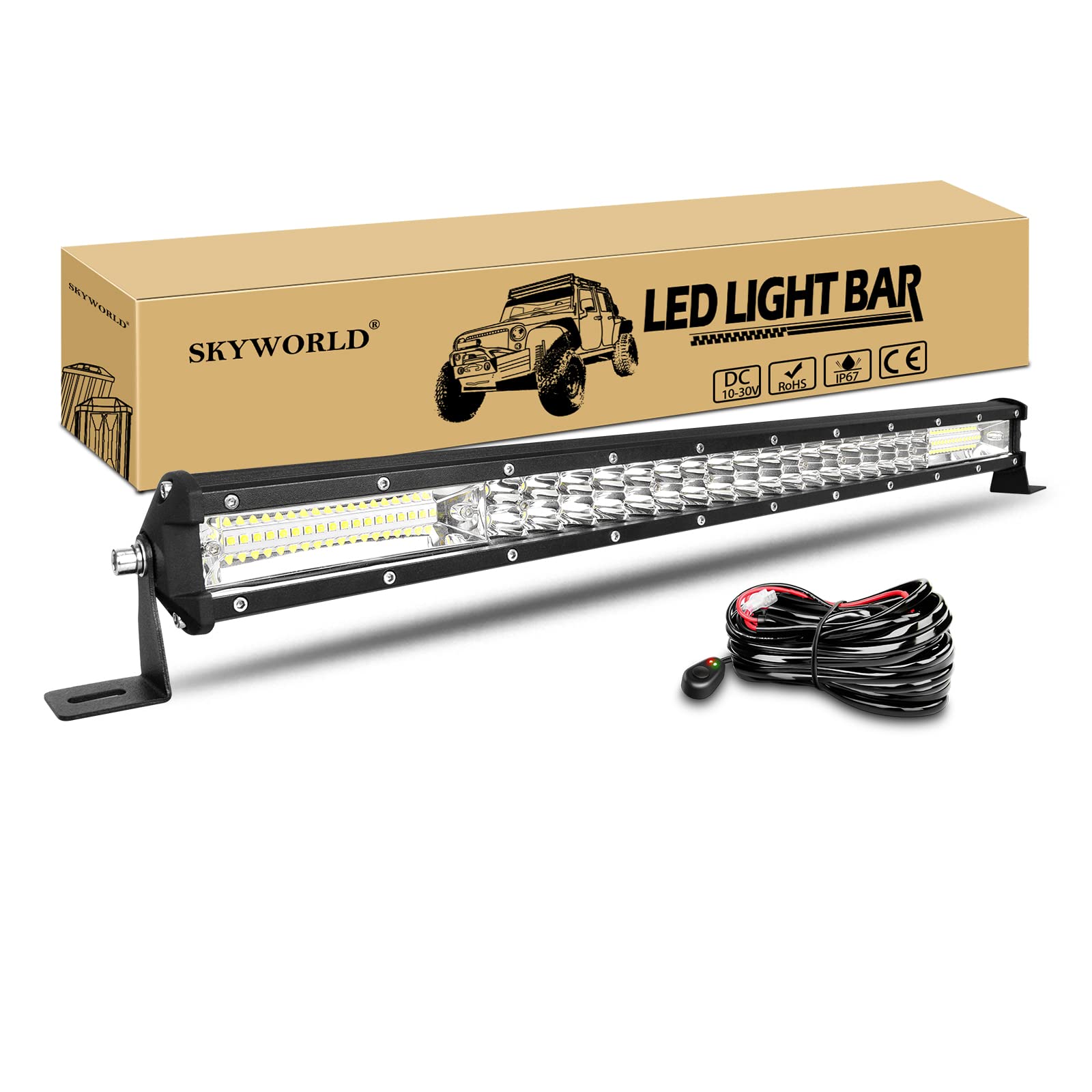 SKYWORLD Barra LED 24 pulgadas 61cm 216W riga triple Barras LED Coches Trabajo con 12V kit de cableado, Haz Combinado Faros Led Foco Led Lampara 4x4 Coche Off road Camión Todoterreno Vehículos