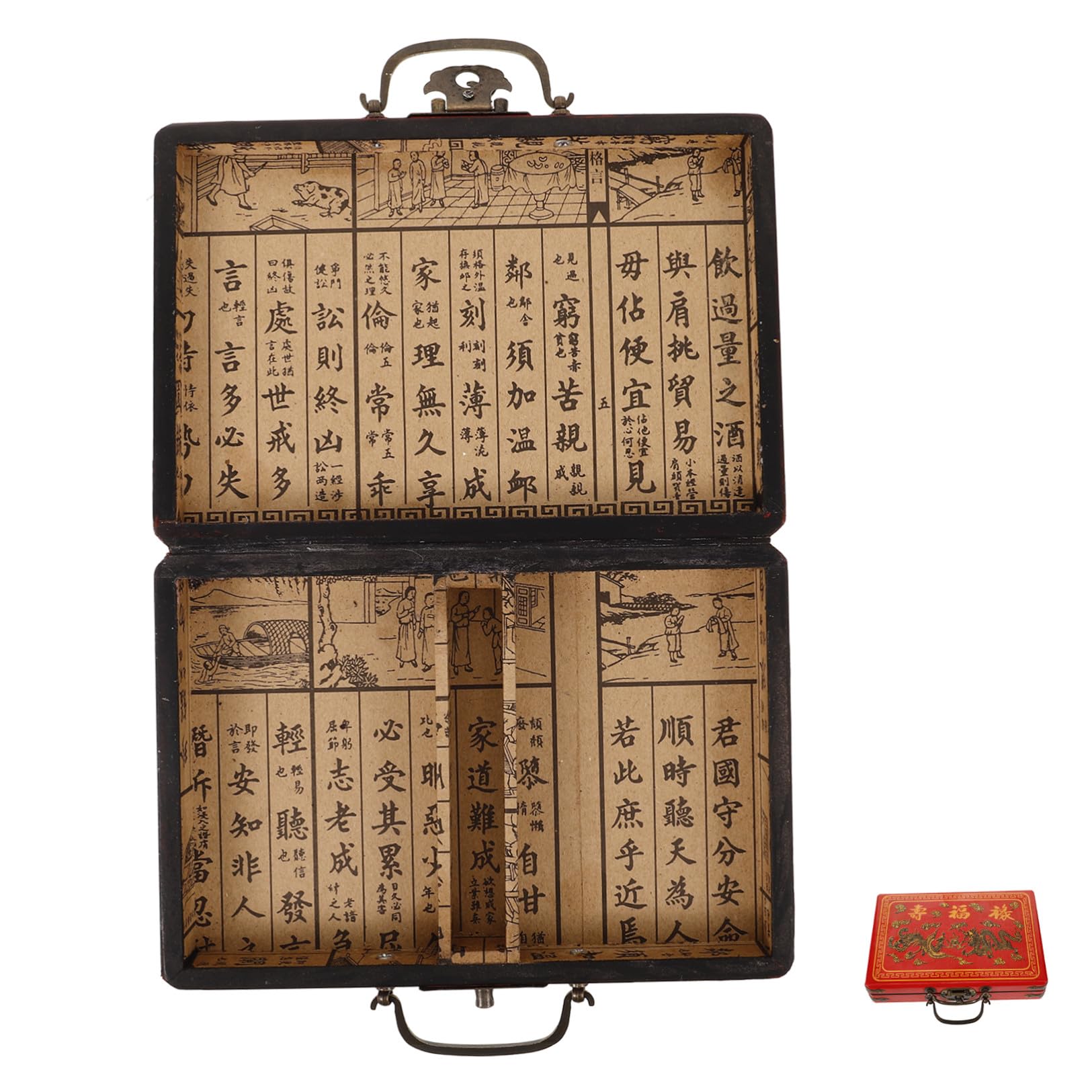 Cabilock 3 Stück Holzbehälter für Mahjong mit Griff, Rot, | Dichteplatte, Rechteckig, Tragbar, zur Aufbewahrung von Steinen, Verhindert Verlust, Traditioneller Stil