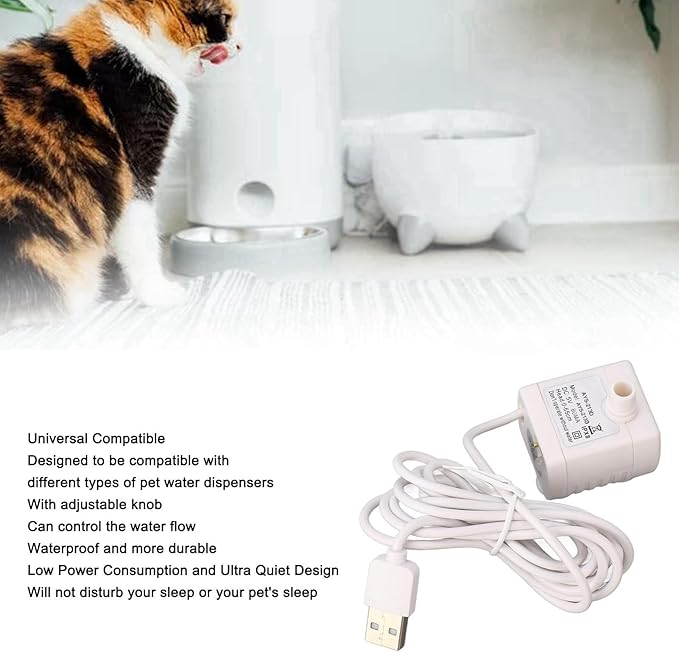 Bomba de repuesto para fuente de agua para gatos, 5V con cable USB miniatura 9