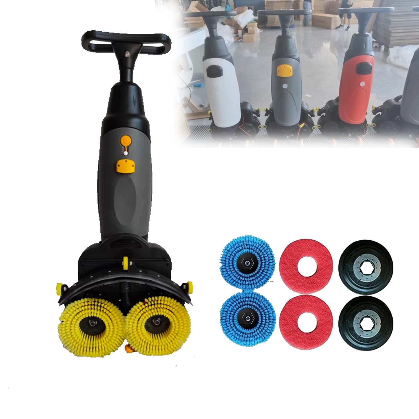 Fregadora Aspiradora Industrial A BateríA,2 X 250 W De Potencia De Cepillo, DepóSitos Dobles De 4,5 L + 7,5 L,para Suelos De Madera, Baldosas, Terrazo, MáRmol Gray