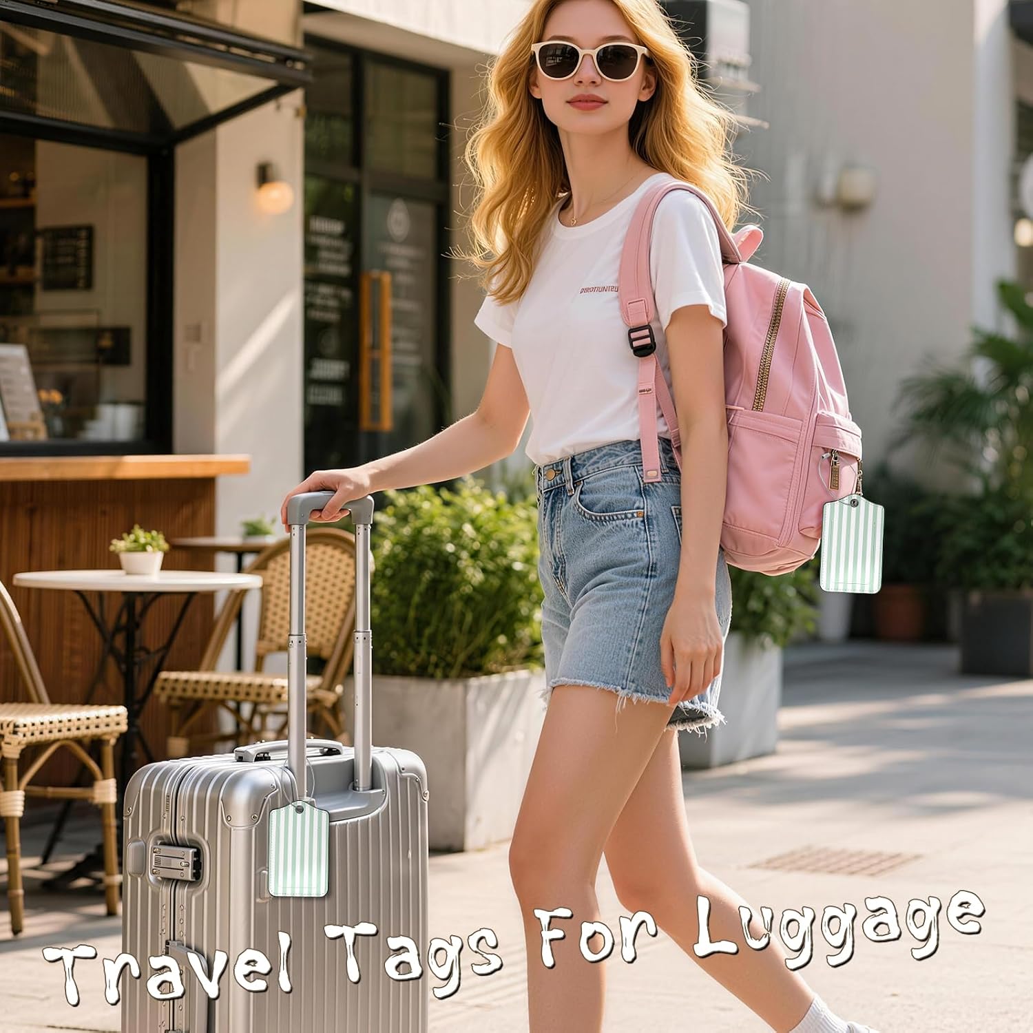 2Pcs Green Striped Luggage Tags ID Label for Travel Bag Suitcase Tags image 2