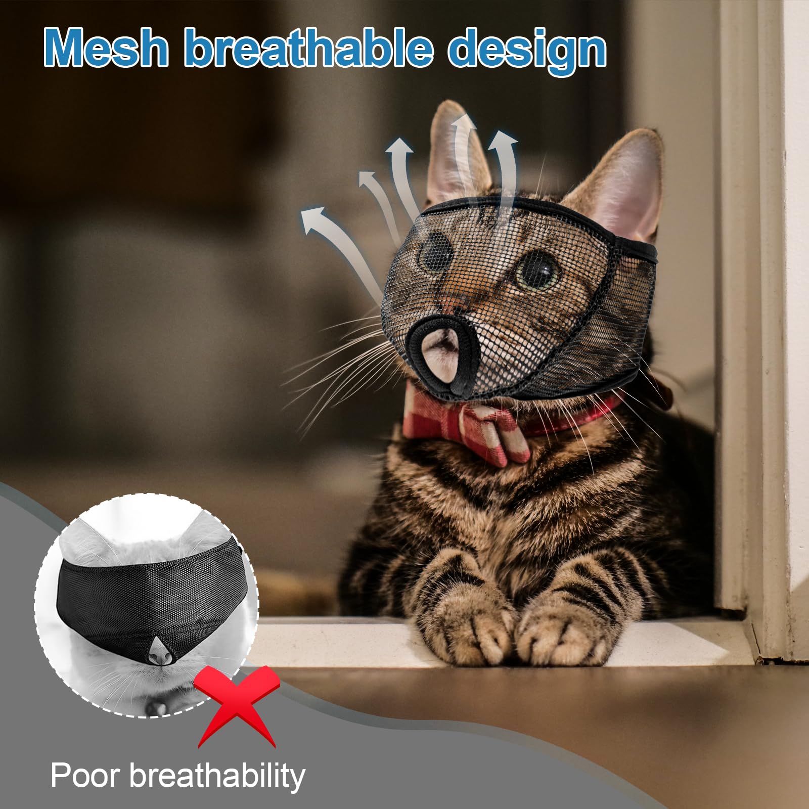 OHCOZZY Muselière pour Chat avec revêtement en Maille Souple, Masque de Protection buccale pour Chat pour Empêcher Les Morsures Mâchages Toilettages(XS, Noir)
