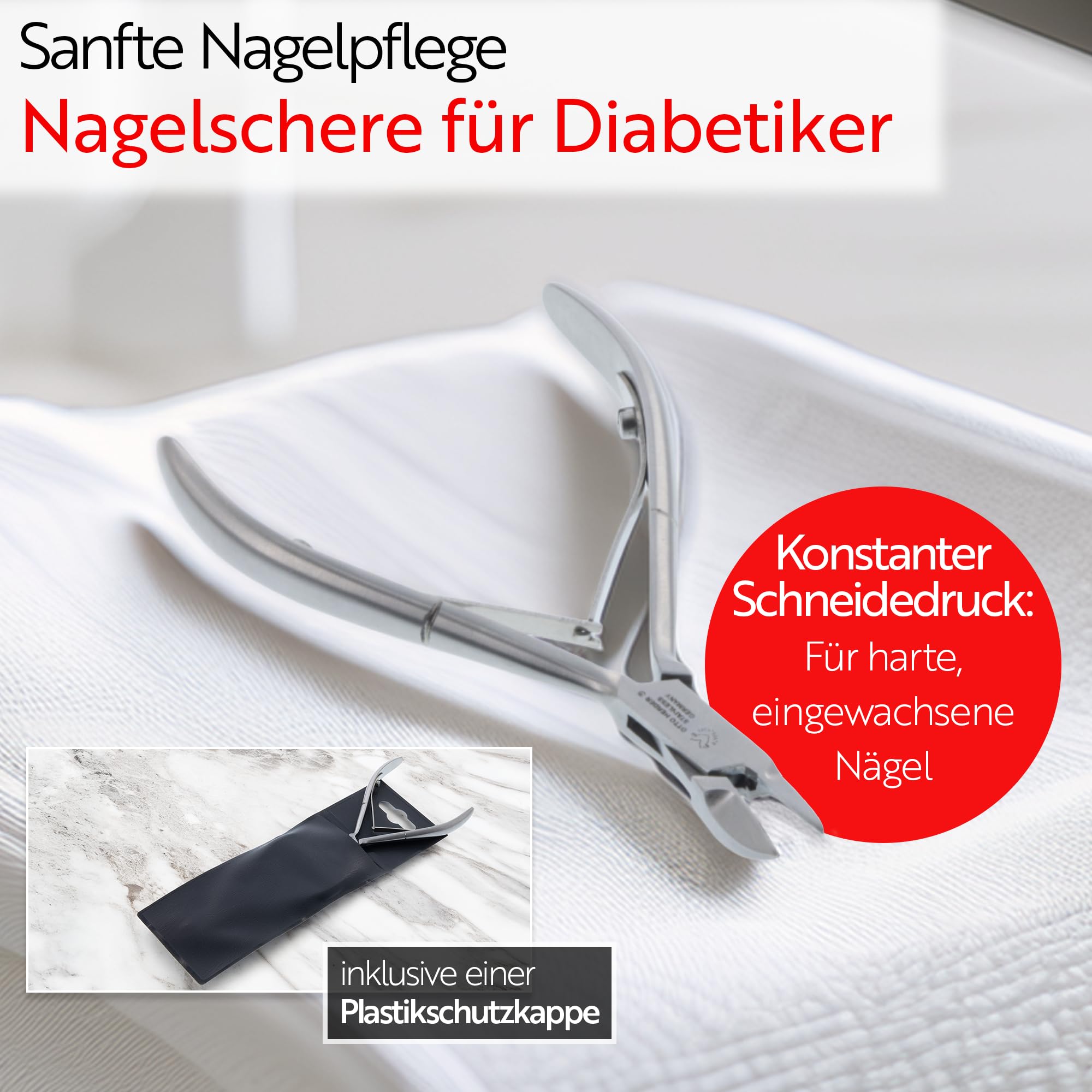 Otto Herder Manicure Nagelzange mit abgerundeter Spitze, 10,5 cm, mit eingesetzter Schneide, Nagelschere für Diabetiker aus Edelstahl, mit Doppelfeder