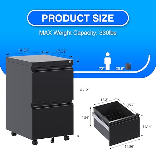 Miniatura 3 de METAN Archivador de 2 cajones con cerradura, archivador móvil debajo del escritorio para oficina legaltamaño carta, totalmente montado, excepto