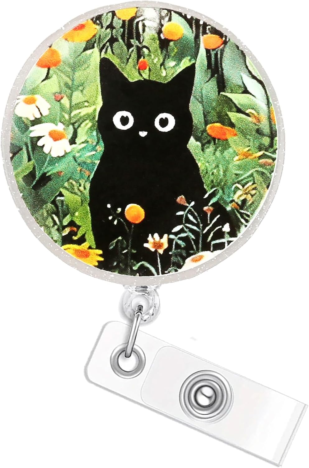Black Cat Nurse Badge Reel, Funny Animal ID Badge Holder Retractable Clip, Nursing Student Name Badge Holders, RN LPN CNA MA Healthcare Accessories for Work (Black Cat)