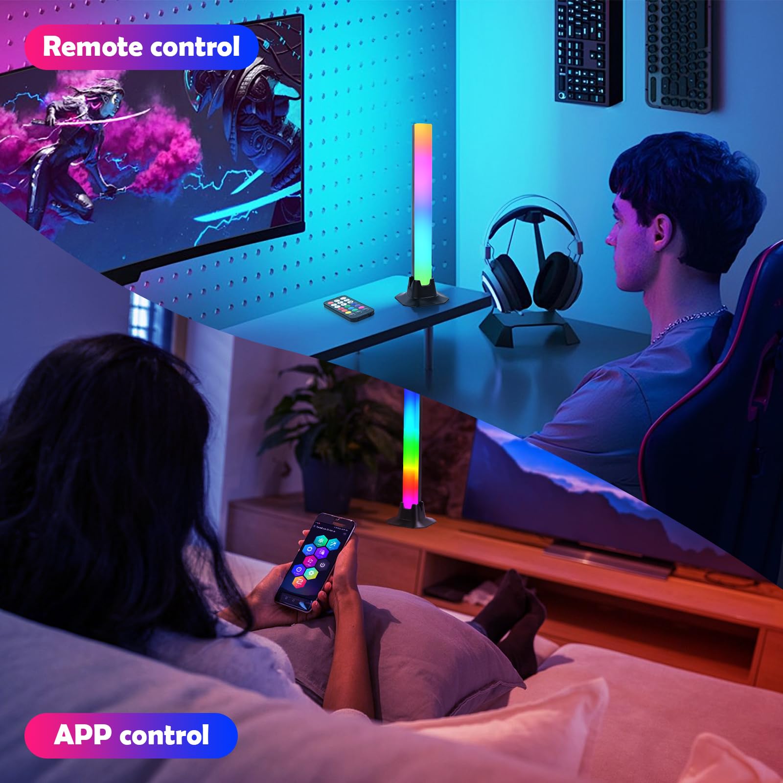 Smart LED Light Bars, Led TV Retroilluminazione Intelligente, Lampada RGB Torre di Illuminazione, Intelligente Arcobaleno con APP e Telecomando per PC, TV, Sala Giochi e Case Copmuter (32CM180°)