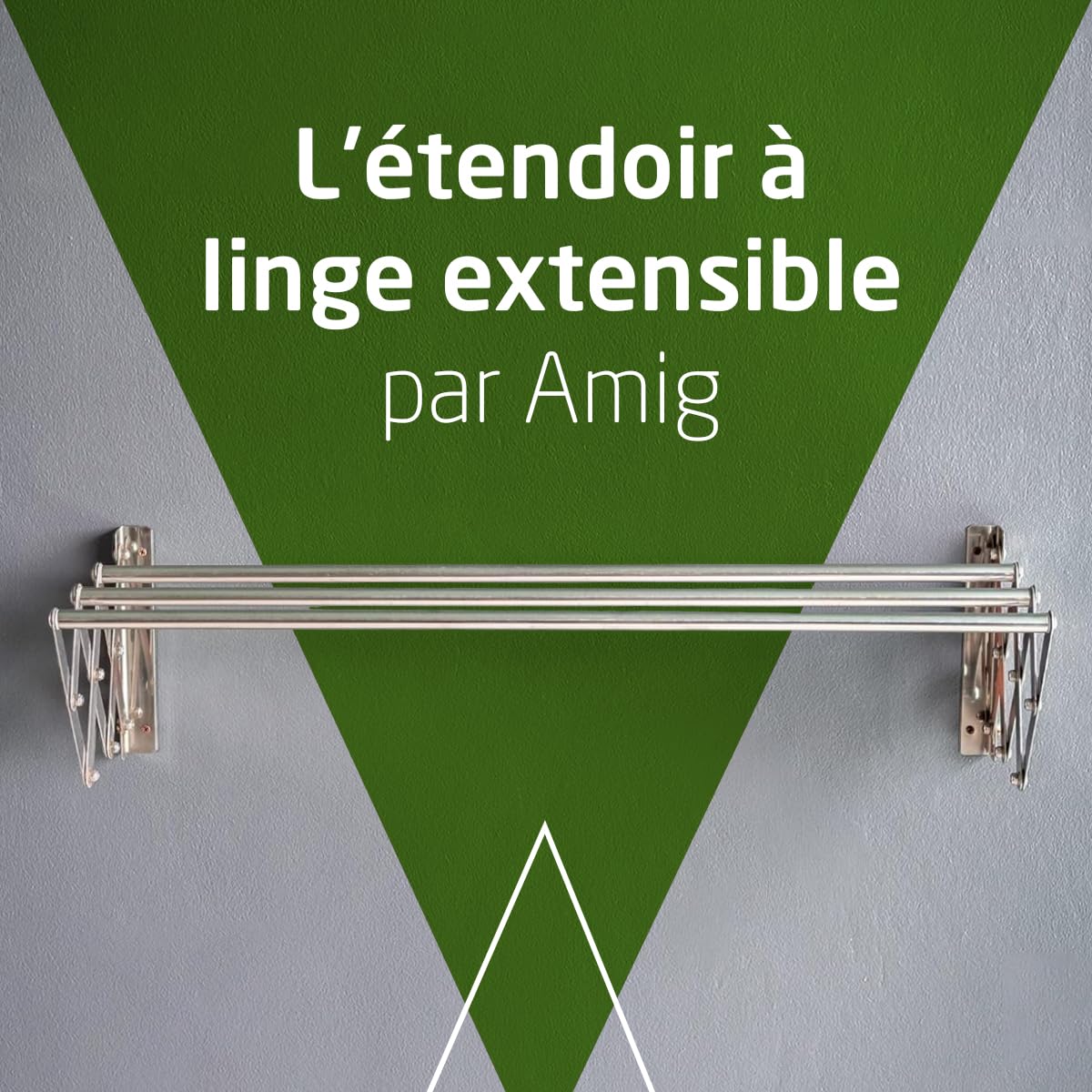 Amig – Étendoir Mural Extensible - Dimensions : 180 x 14 x 3 cm - Surface d’étendage : 9 m - Aluminium Inoxydable - Visserie en Acier Inoxydable - pour intérieur et extérieur - Installation Facile