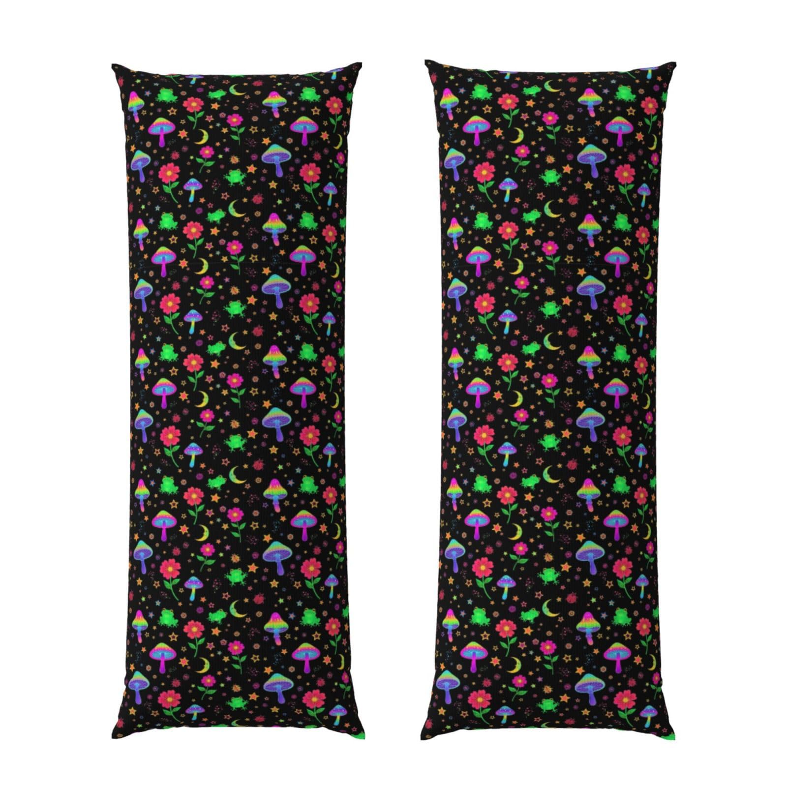 Long Pillowcase 20x60 Inch, Beautiful Magical Flowers Goth Moon Mushrooms Frogs, Ultra Soft Body Pillow Cover with Hidden Zipper, Wrinkle Resistant Fabric for Bed Couch Home Decoration