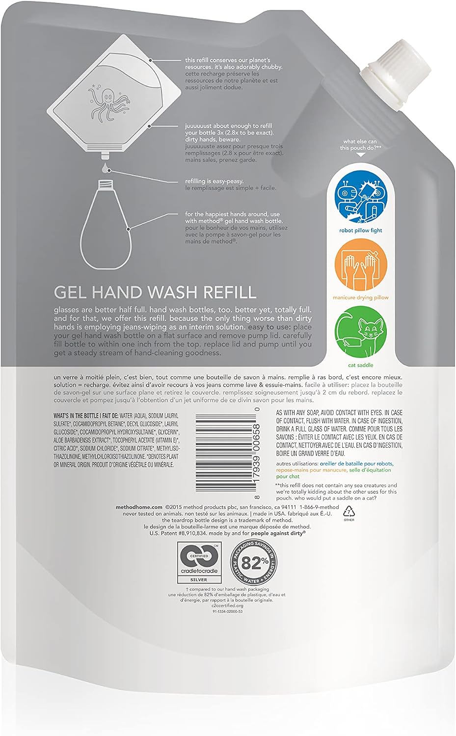 Method Gel Hand Soap Refill, Free + Clear, Biodegradable Formula, 34 Fl Oz (Pack of 6)