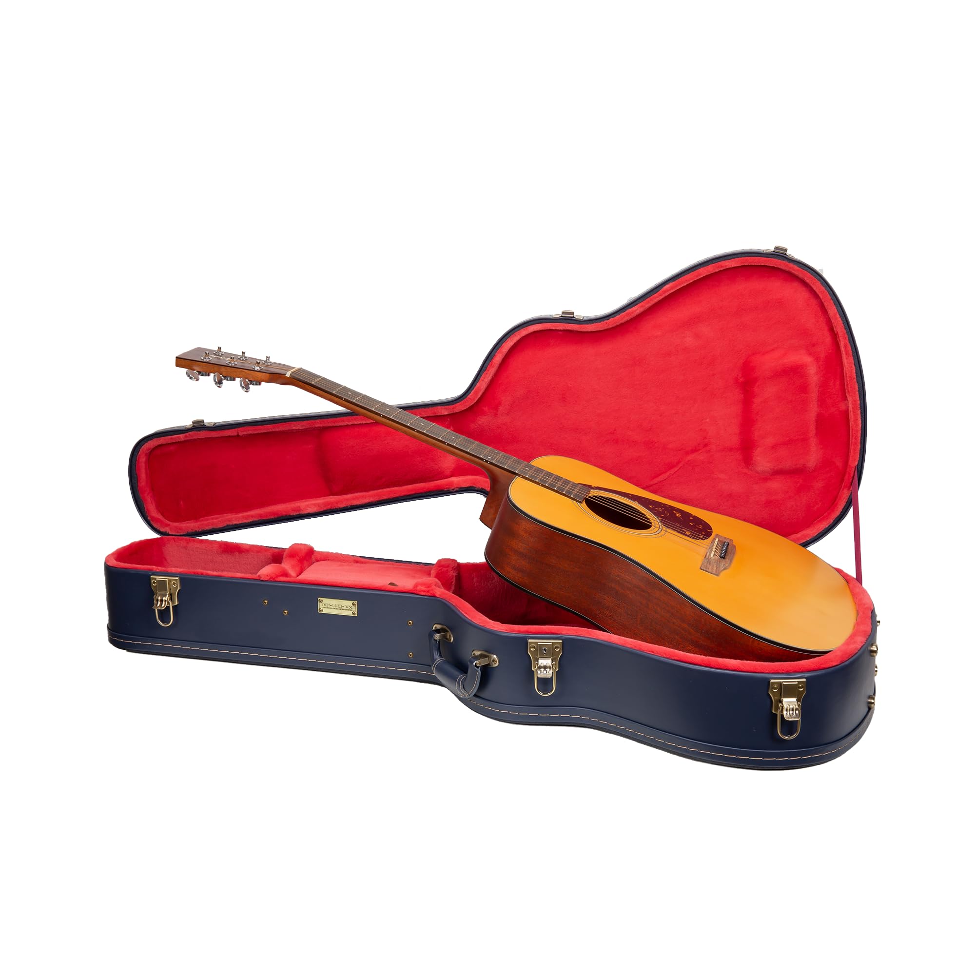 Crossrock Relief Series Dreadnought-Gitarrenkoffer für Gibson J-45 / Martin D-Style | geschnitztes Ozeanblaues Finish, tiefes scharlachrotes Samt-Innenfutter, Schloss – Premium-Hartschale aus Holz