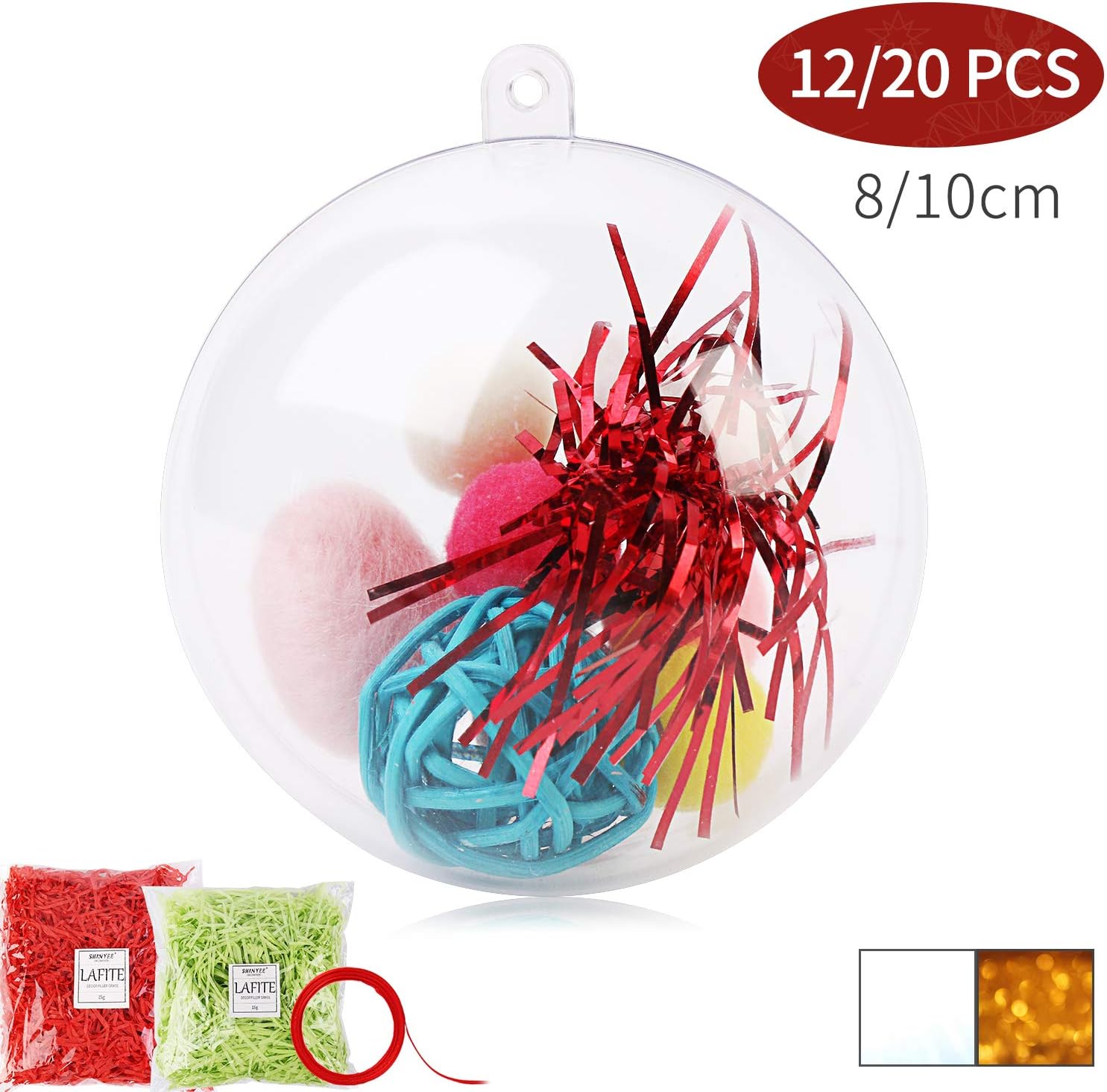 Shinyee Baubles Christmas Ornaments Ball Xmas Diy Baubles Clear Plastic Fillable Bauble to Fill,Christmas Baubles to Decorate Balls for Christmas Tree Empty Baubles (Clear-8cm/3.14in-20 Balls)