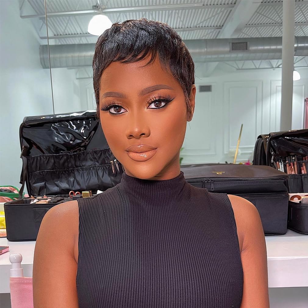 Amazon.com : Amecire Short Pixie Cut Wig for Women 150% Density Virgin  Human Hair Full Machine Made Short Layered Wigs with Bangs for Daily Wear  Pixie Cut Straight Style Perfect for Summer