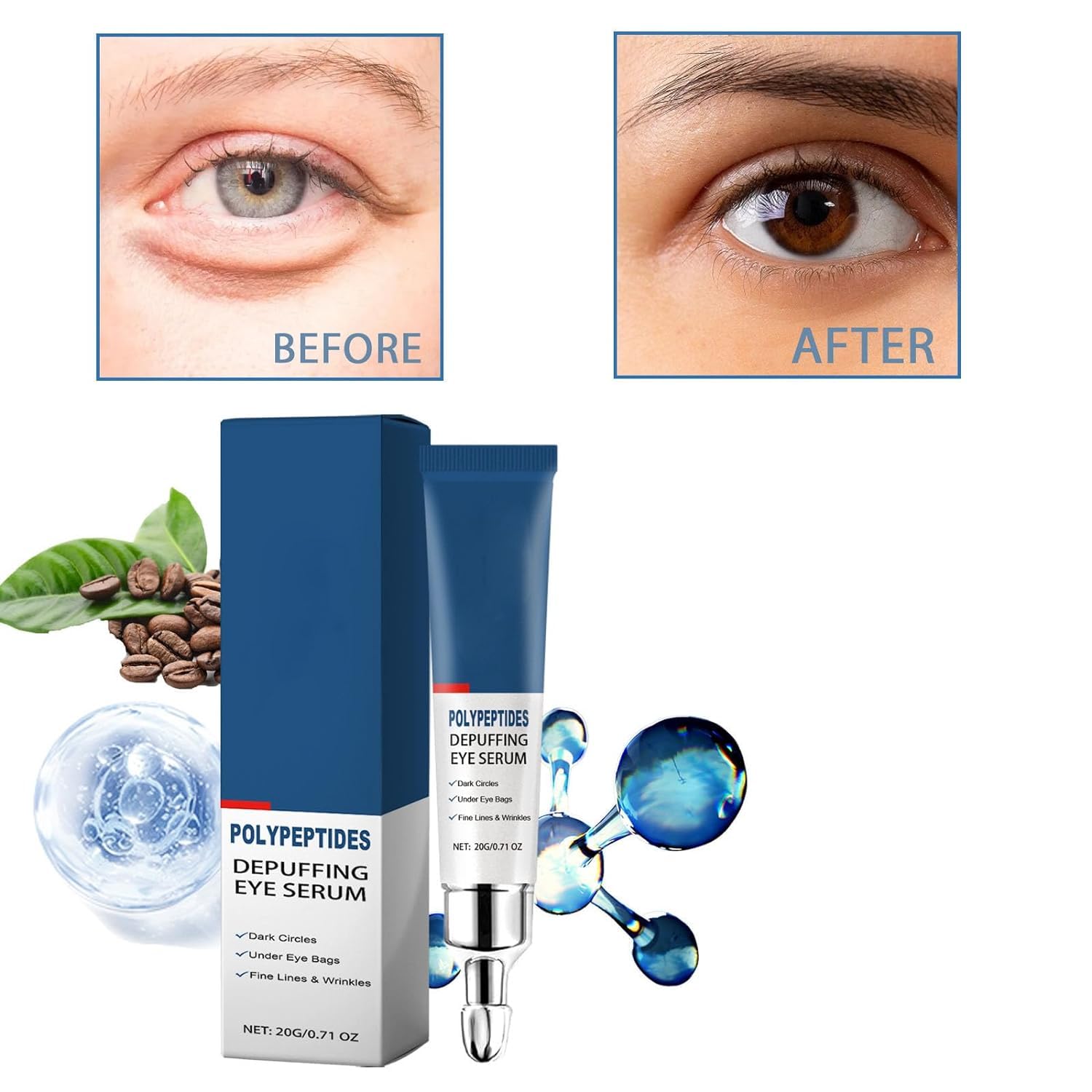 Seurico Peptyd Depuffing Eye Serum, Peptyd Depuffing Eye Żel, Lifts Firming Anti-Wrinkle Eye Tightener, nawilżający krem do oczu, redukcja ciemnych kółek, torby pod oczami (5 szt.)