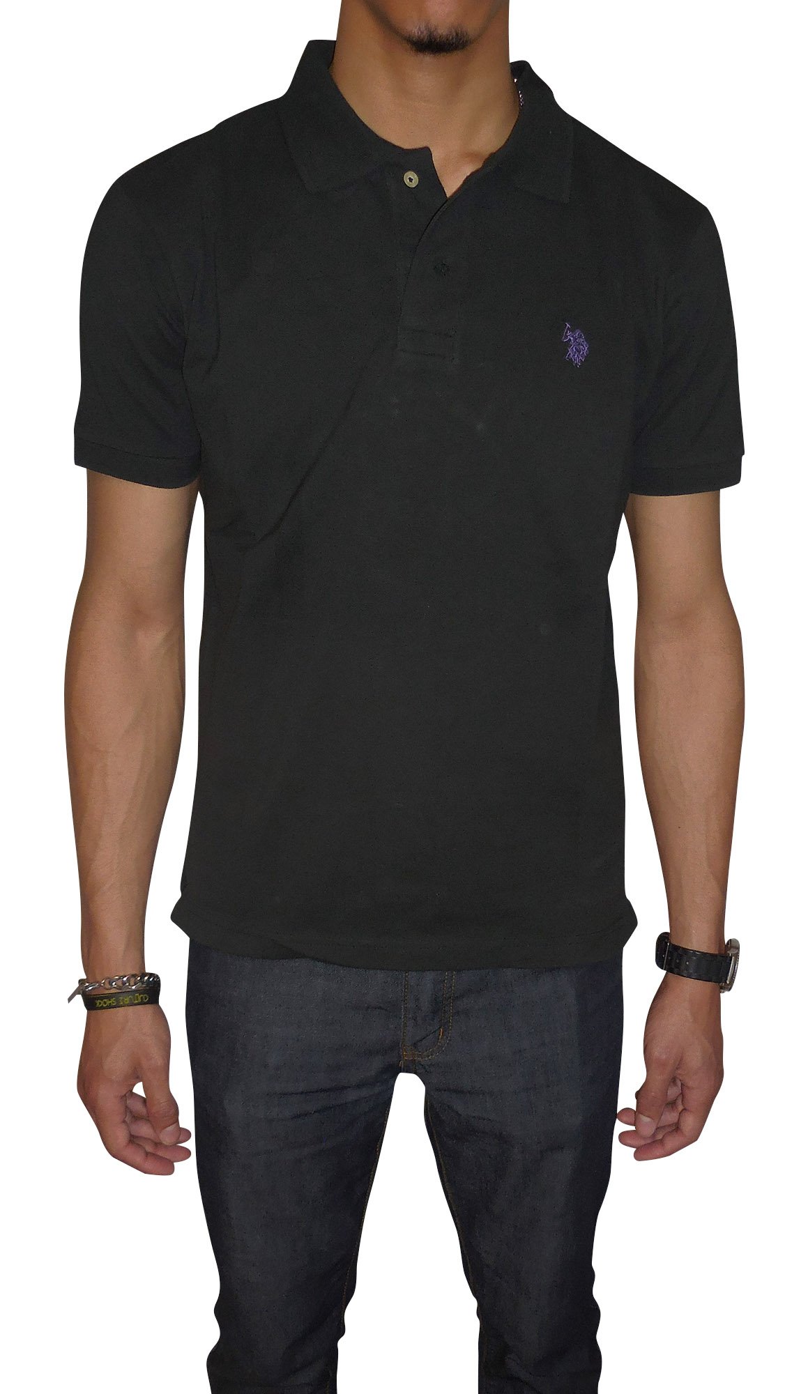 U.S. Polo Assn. Men's Classic Polo Shirt, Two-Button Closure Pique Polo Shirt, Summer Fashion Golf Shirt | Two-Button Closure Pique Polo Shirt, Summer Fashion Golf Shirt Large Black/Purple