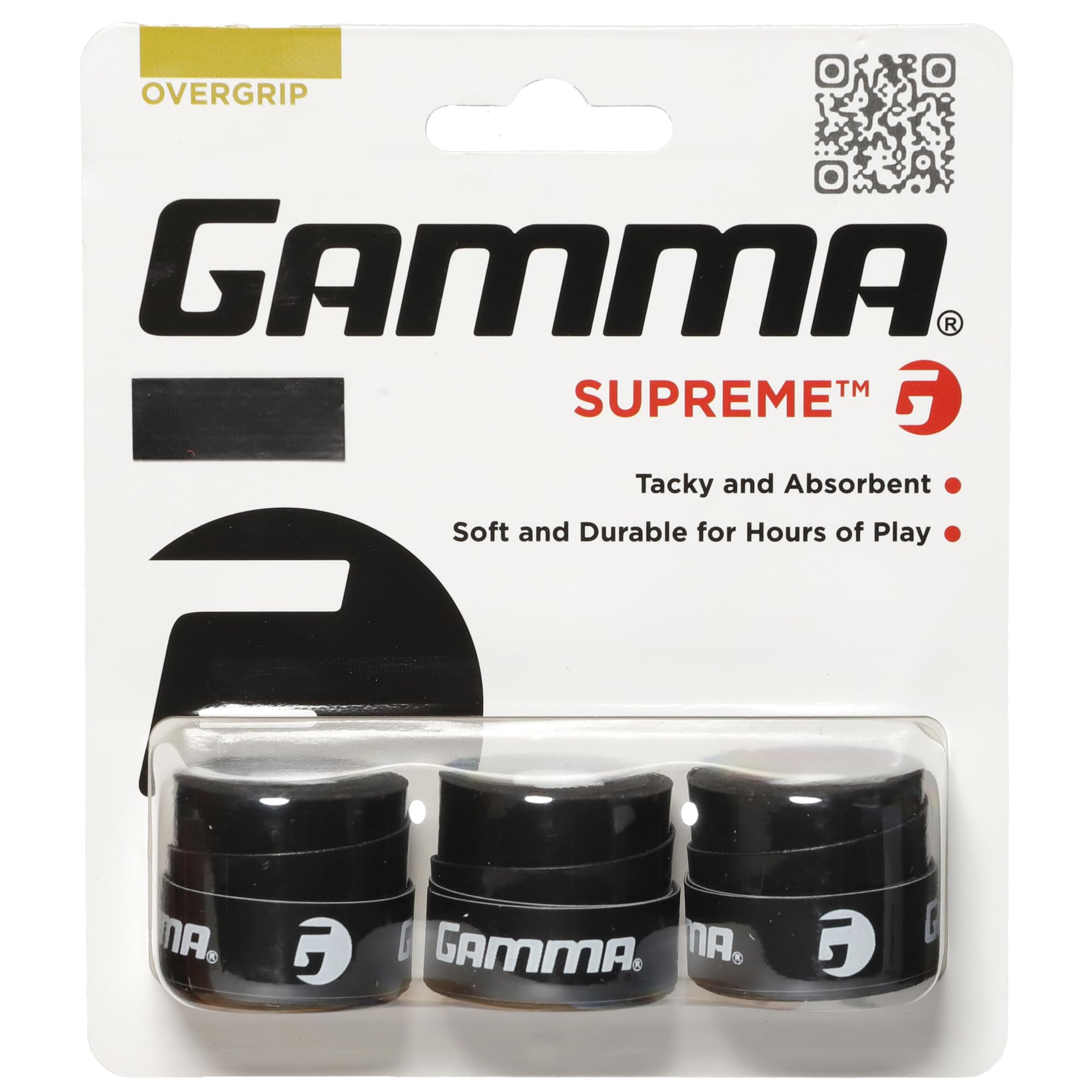 GAMMA Sports Supreme Overgrip, Tennis OG, Dependable Over Grip for Pickleball, Baseball, Hockey, Hunting, Padel, Several Color & Pack Size Options, Durable, Absorbent, Tacky