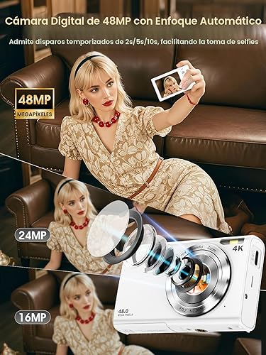 Miniatura 2 de Cámara digital, cámara 4K de enfoque automático para vlogging para fotografía con tarjeta de 32 GB, cámara digital portátil compacta de 48 MP
