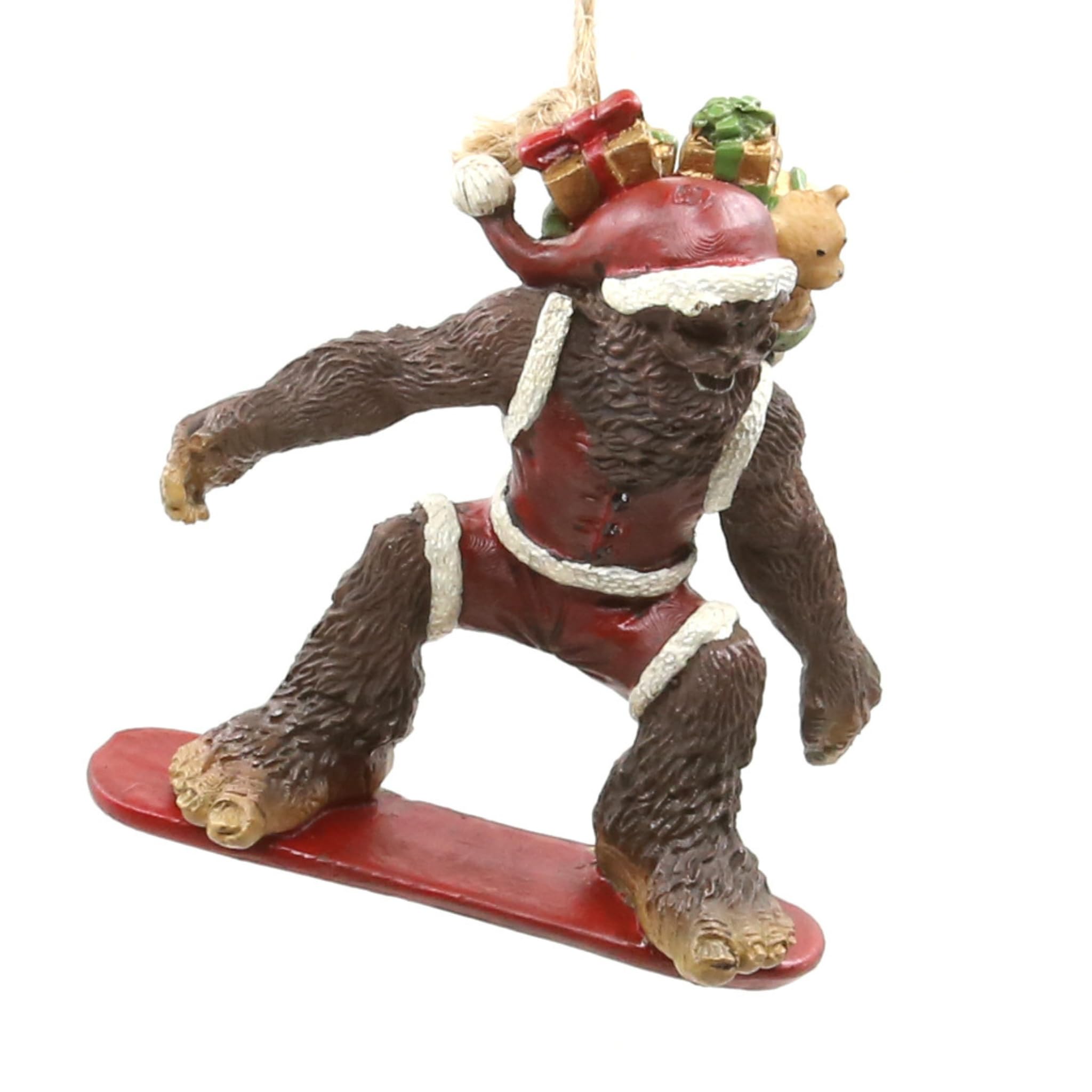 Bella Haus Christmas Shoppe Snowboarding Bigfoot Christmas Ornament | Fun &amp; Unique Holiday Decor for Bigfoot Fans, Handcrafted for Winter Adventure | 3”