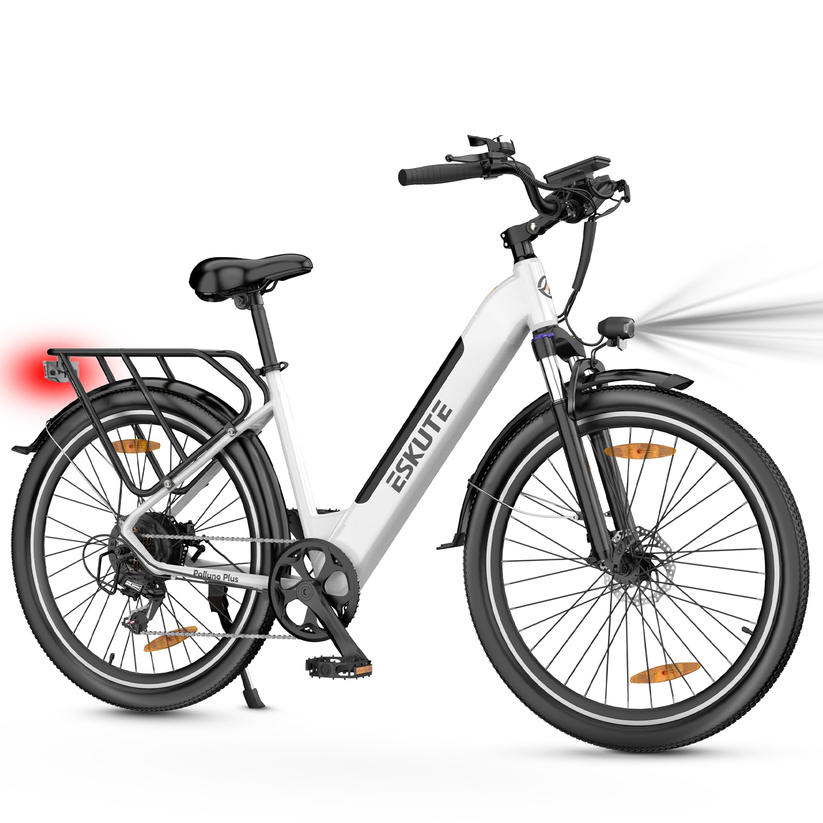 ESKUTE City E-Bike Polluno Plus, Elektrofahrrad 28 Zoll Trekkingrad E-Cityrad mit 36V, 20Ah Lithium-Akku bis zu 120KM Lange Range, Drehmomentsensor, 250W Motor, EU-konformes E Bike, Weiß Sport & Freizeit