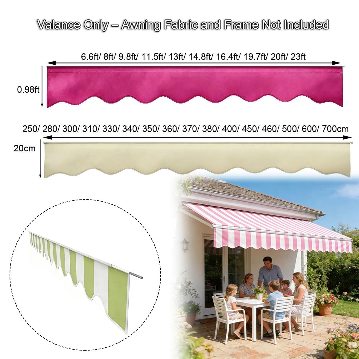 Générique Lambrequin de Rechange pour Store Banne avec Jonc de Fixation, Volant Seul Toile Polyester Imperméable Anti-UV, Tissu de Remplacement pour Terrasse Balcon Jardin(Gray Stripes,B330cmxH20cm)
