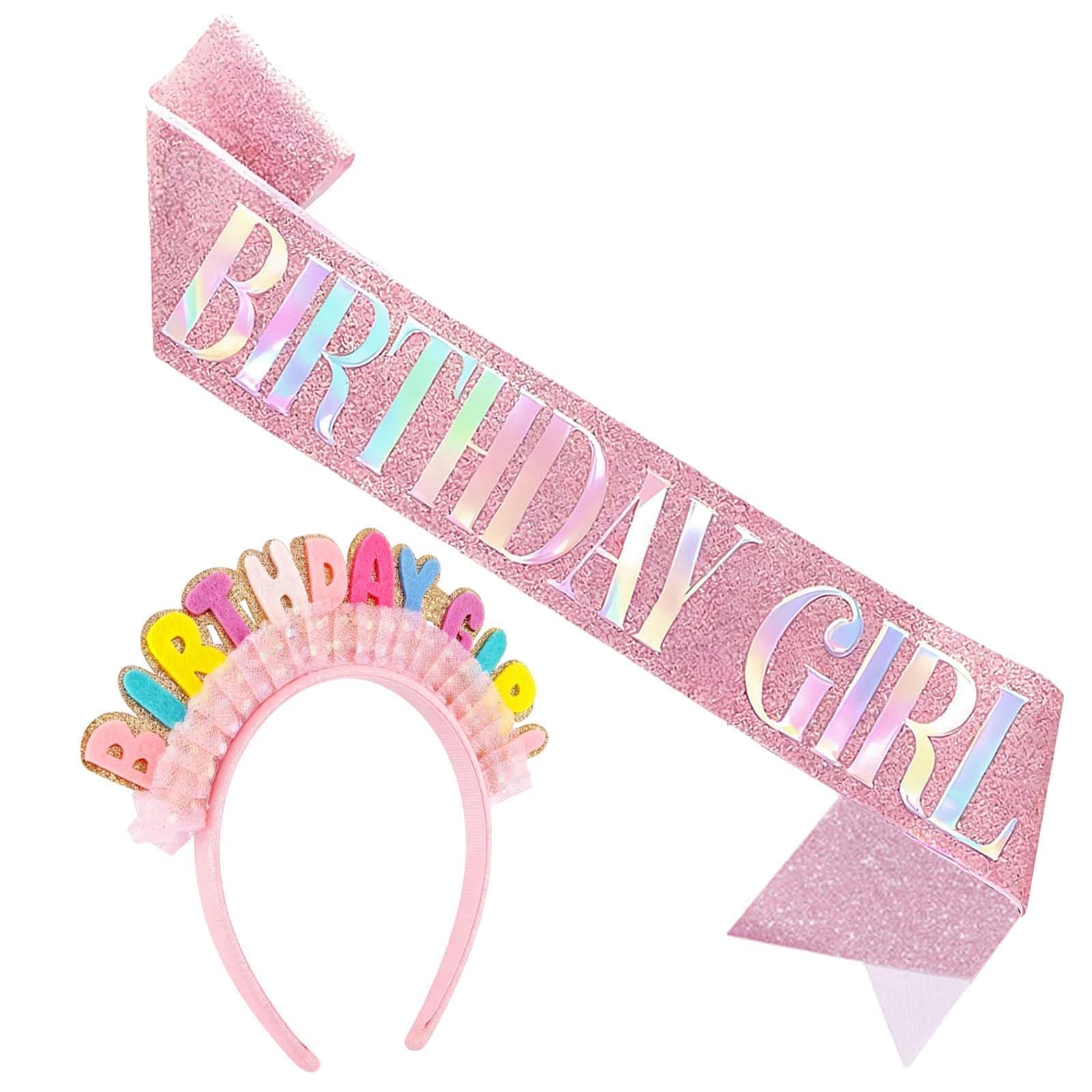 xoqoiuo 2 Pcs Birthday Girl Sash and Tiara Set, 1 Birthday Sash for Women 1 Crown Headband Tiara for Women, Pink Crown Rose Gold Birthdays Decorations, Pink Tiaras and Sashs to Birthdays Accessories
