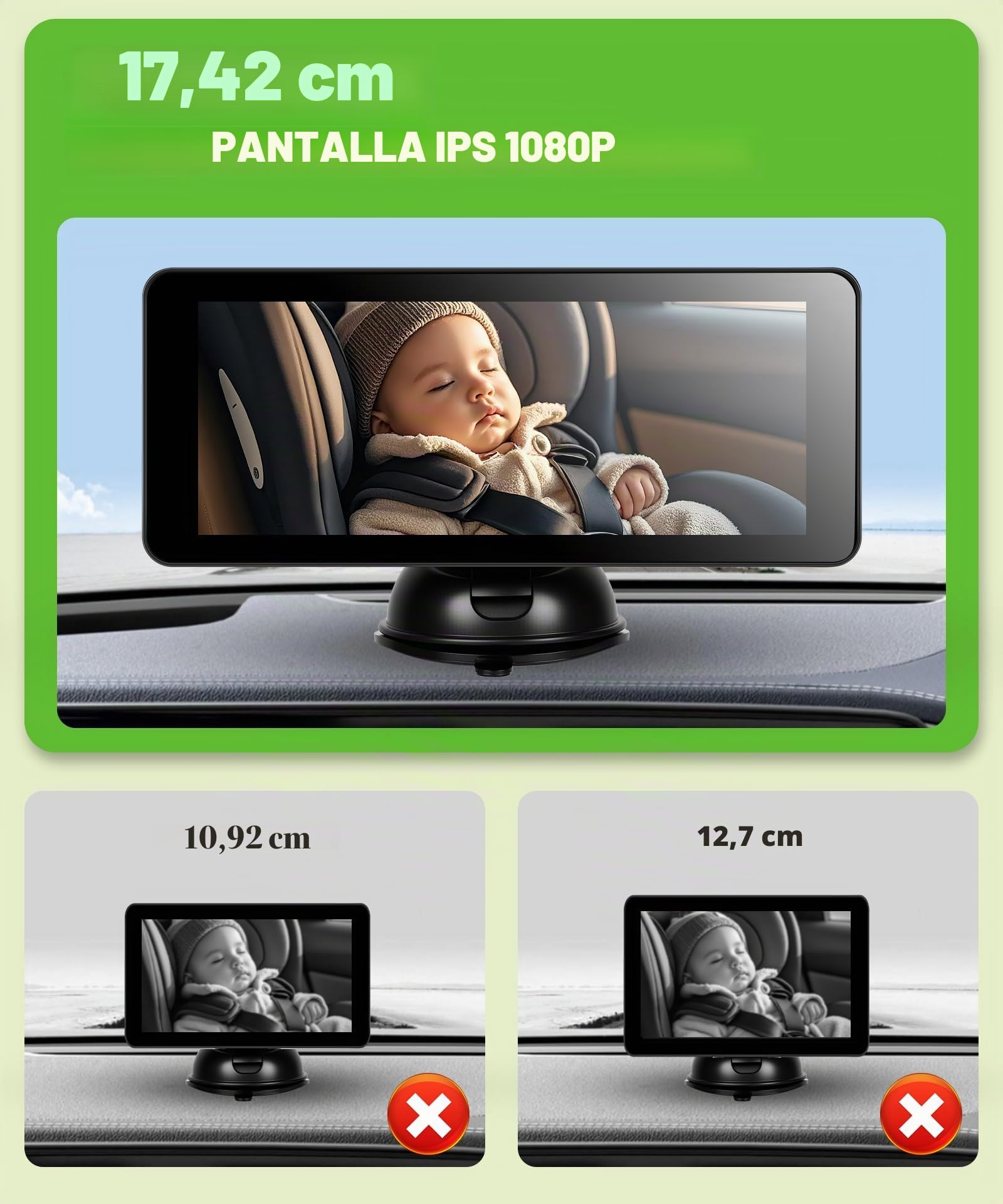 VECHTEL Dual Cámara Bebé Asiento Trasero HD 720P Espejo Retrovisor Bebé Coche Pantalla 6.86",Cámara de seguridad con visión nocturna giratoria de 360° para el espejo del asiento del coche