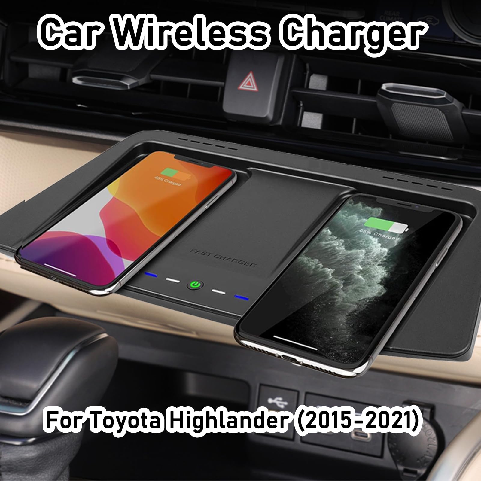 Caricabatteria da auto wireless per Toyota Highlander (2015-2021) tutti i modelli con sistema di raffreddamento a doppio canale d'aria Accessori di aggiornamento con ricarica rapida doppia da 15 W