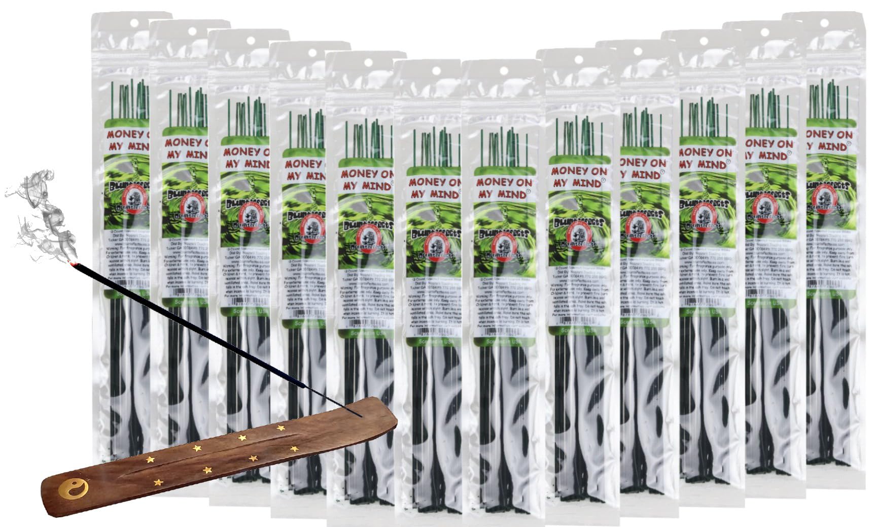 / Blunt Effects Premium Hand Dipped Incense - 12 Pack (12 Sticks Each) with eGalaxyPrime Incense Holder [Choose The Scent] (Money On My Mind)