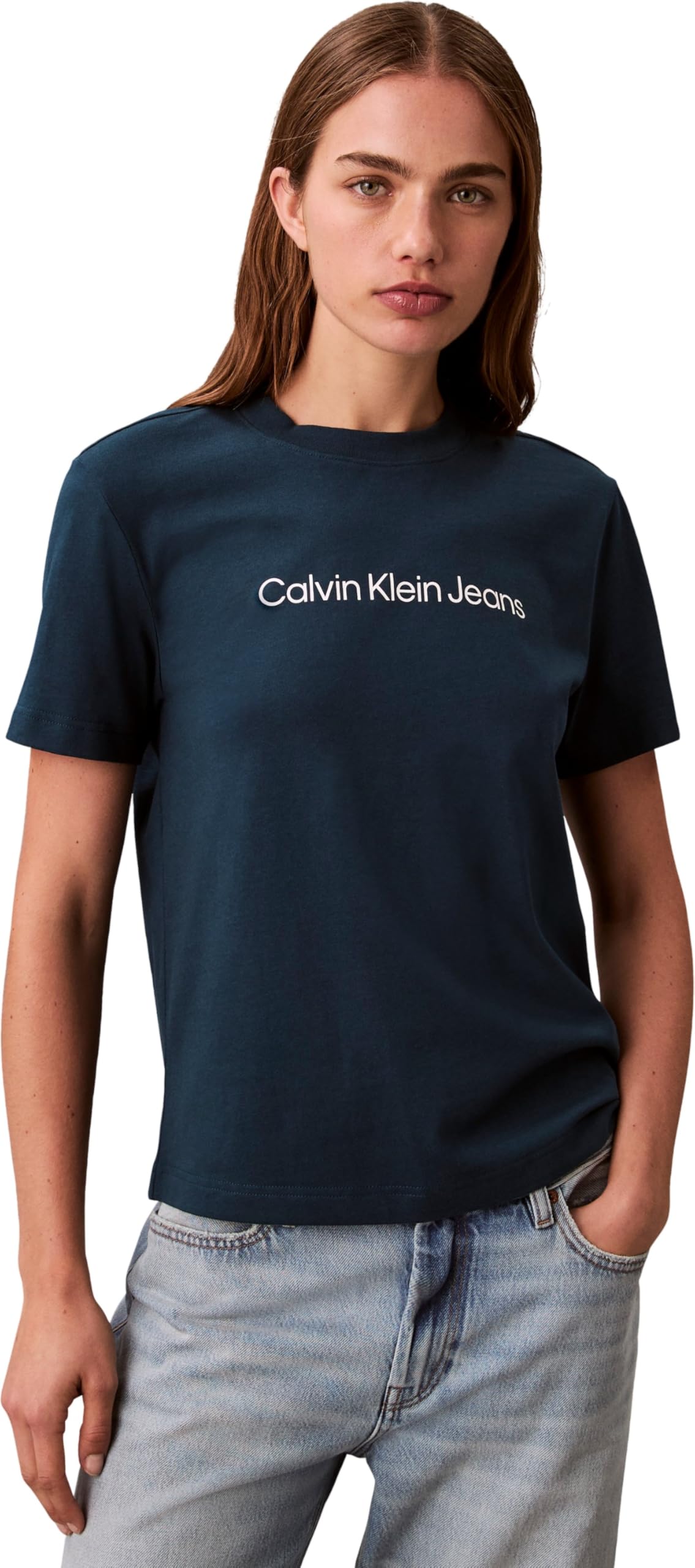 Calvin Klein Damen T-Shirt Kurzarm Logo Classic Regular Fit