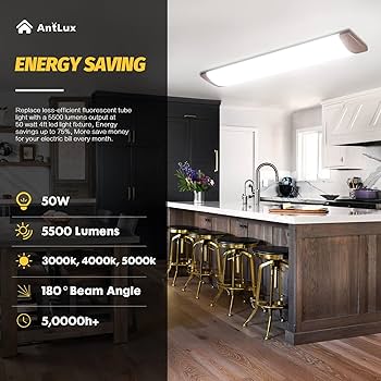 AntLux 4FT LED Light Fixtures 50W 5500lm, 3000K 4000K 5000K 3 Color Temperature Dimmable, 4 Foot LED Flush Mount Ceiling Lights, 48 Inch LED