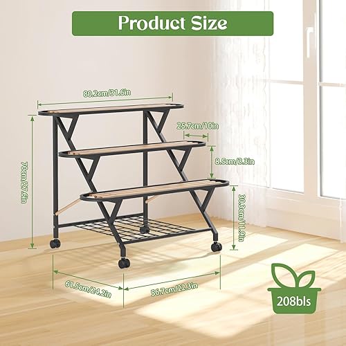 Miniatura 2 de iDavosic.ly 3 Tier Metal Plant Stand Indoor Outdoor, Large Plant Ladder Flower Shelf with Wheels for Multiple Plants, Tiered Corner Plant Bench