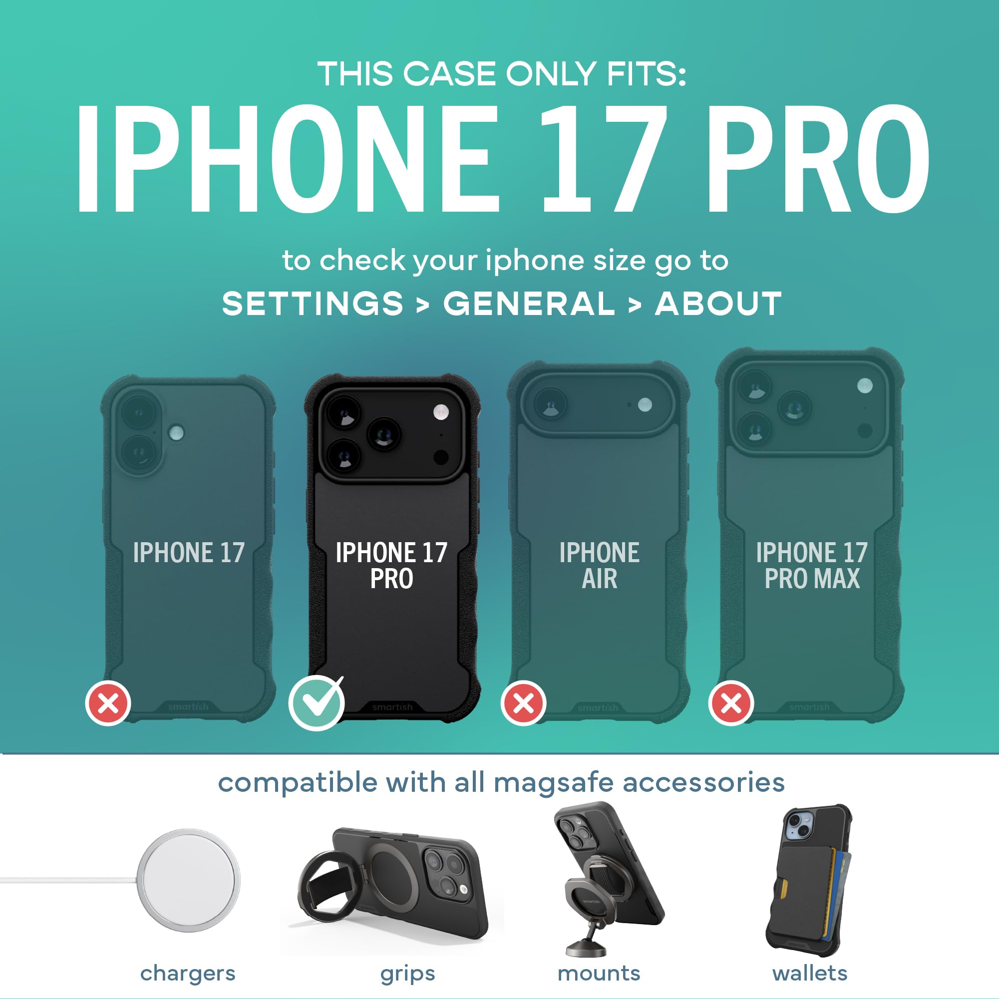Smartish Custodia MagSafe per iPhone 17 Pro – Gripzilla Custodia magnetica protettiva [robusta e resistente] Custodia corazzata con impugnatura resistente con protezione testata per Apple iPhone 17