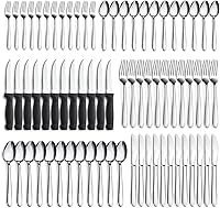 Pleafind 72-Piece Stainless Steel Silverware Set for 12 with Steak Knives - Dishwasher Safe Flatware Cutlery for Home & Restaurant