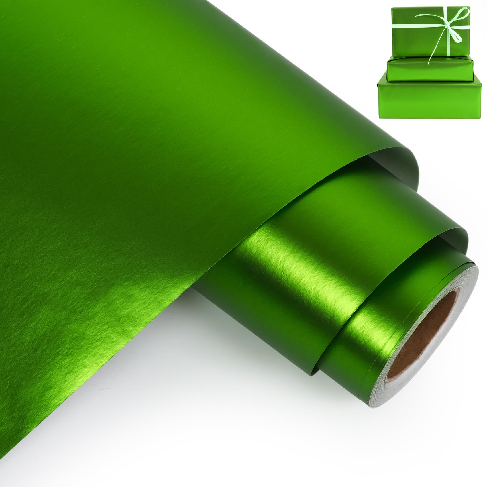 Aimyoo Green Metallic Wrapping Paper Roll - 17 Inches X 32.8 Feet, Matte Solid Green Color Paper for Birthday, Christmas, Wedding, Baby Shower, Holiday, Bridal Shower
