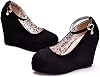 Women Platform Wedge High Heels Mary Janes Shoes Ladies Ankle Strap Flock Spring Wedding Party Pumps